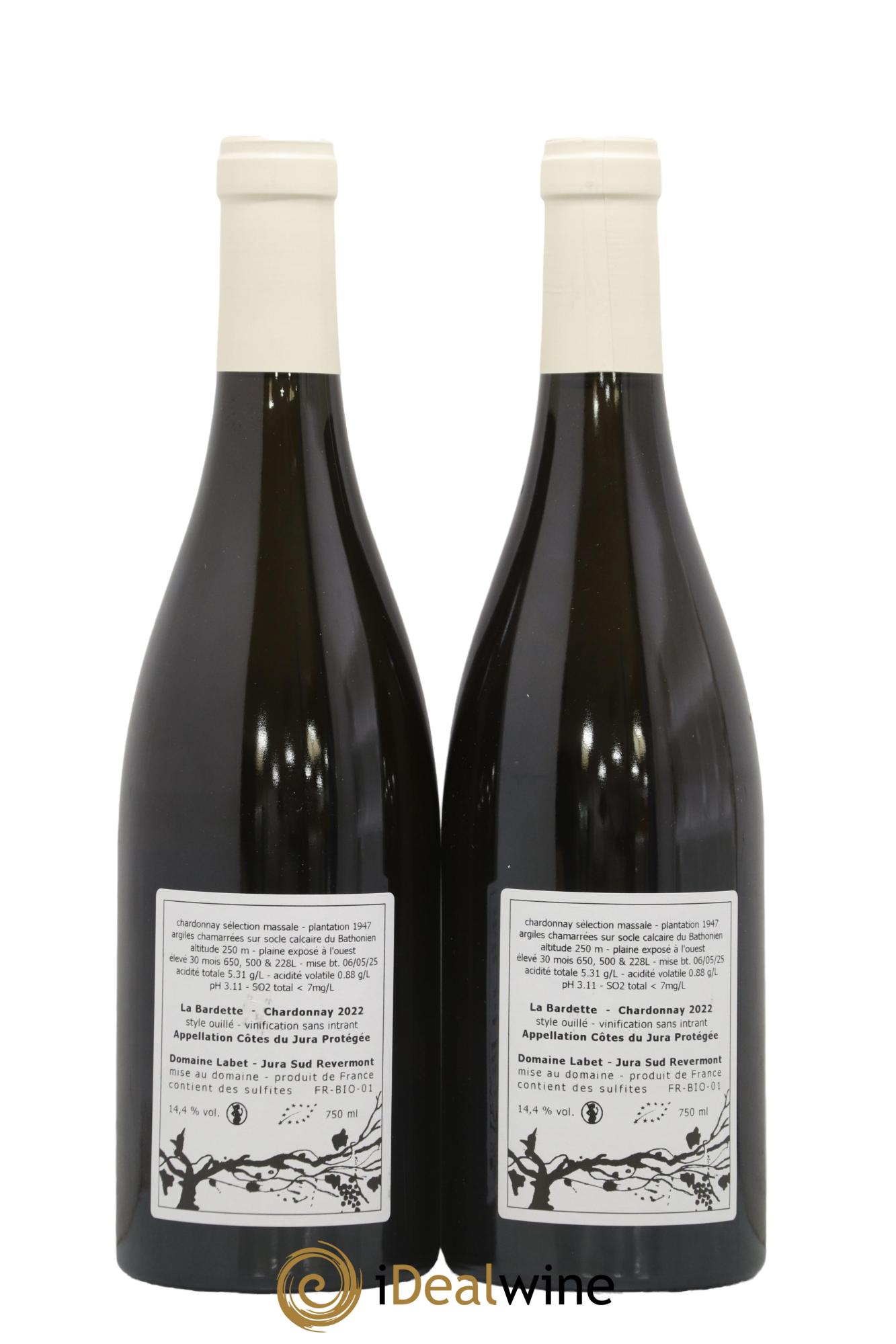 Côtes du Jura Chardonnay La Bardette Romain - Julien  - Charline Labet 2022 - Lot de 2 bouteilles - 1