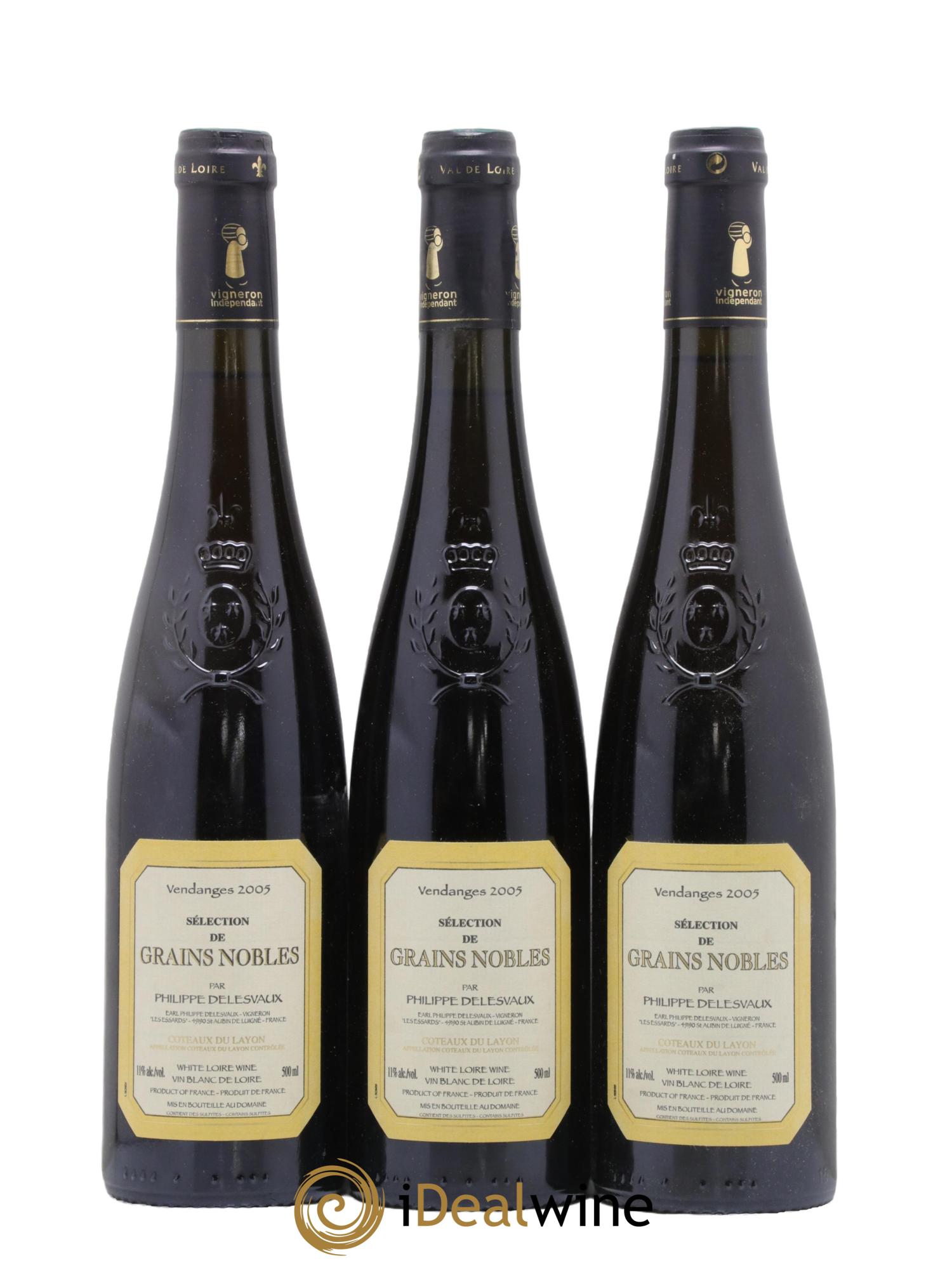 Coteaux du Layon Selection de grains nobles Delesvaux 2005 - Lot de 3 format 50cls - 0