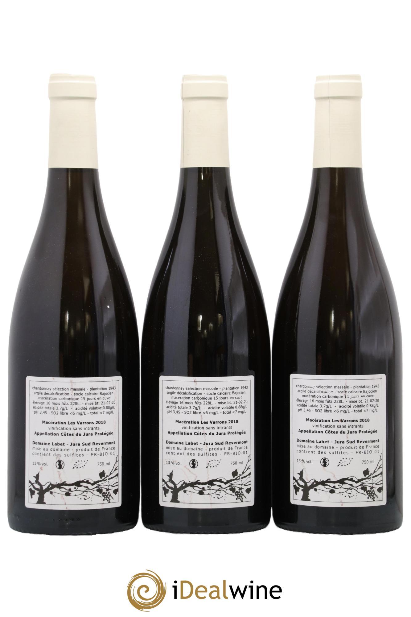 Côtes du Jura Chardonnay Les Varrons Macération Romain - Julien - Charline Labet 2018 - Lotto di 3 bottiglie - 1