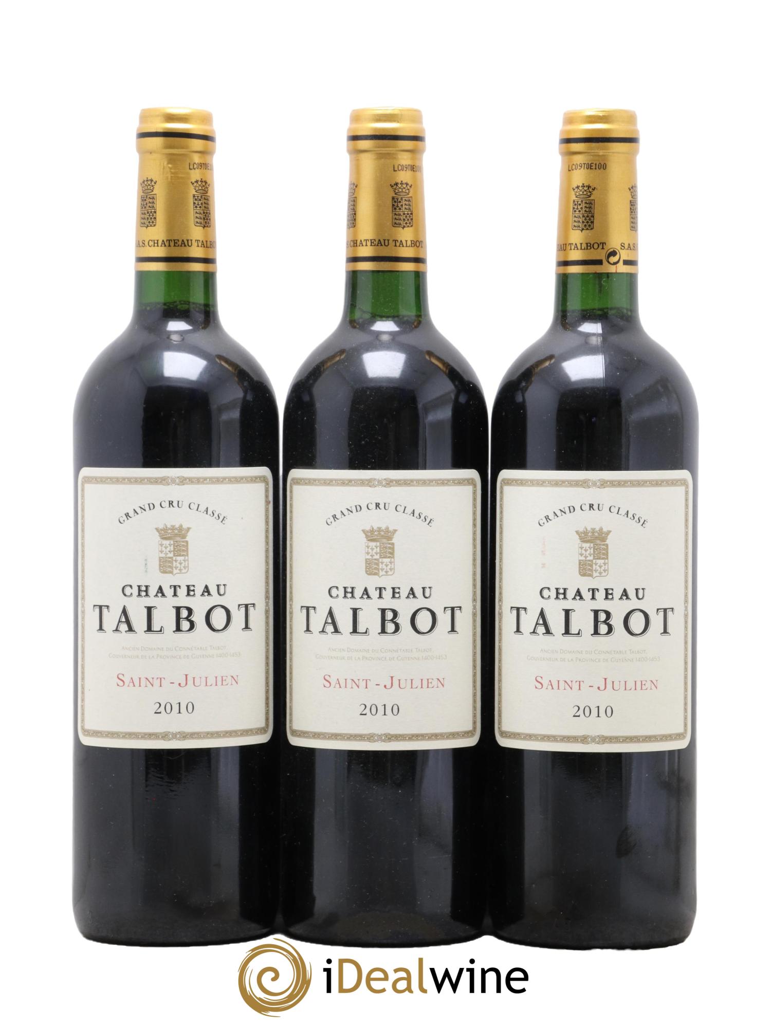 Château Talbot 4ème Grand Cru Classé 2010 - Lot de 3 bouteilles - 0