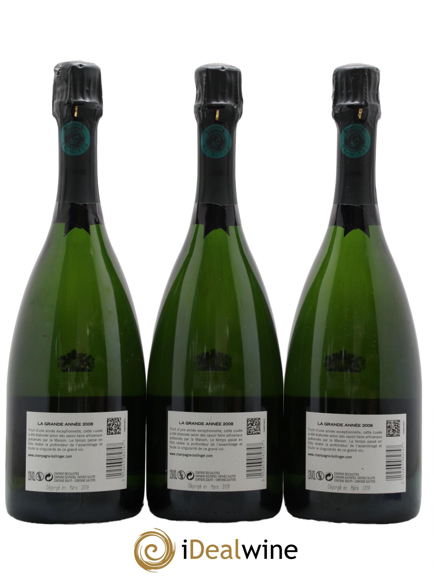 La Grande Année Brut Bollinger 2008 - Lot de 3 bouteilles - 1