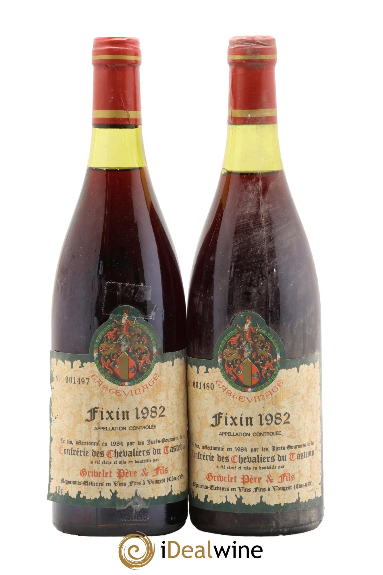 Fixin Confrerie des Chevaliers du Tastevin Grivelet et Fils 1982 - Lot de 2 bouteilles - 0