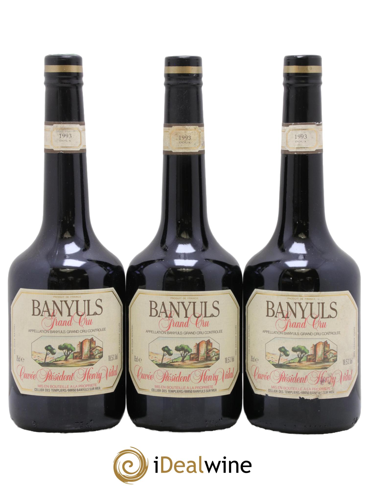 Banyuls Grand Cru Cuvée Président Henry Vidal Cellier des Templiers 1993 - Lot de 3 bouteilles - 0