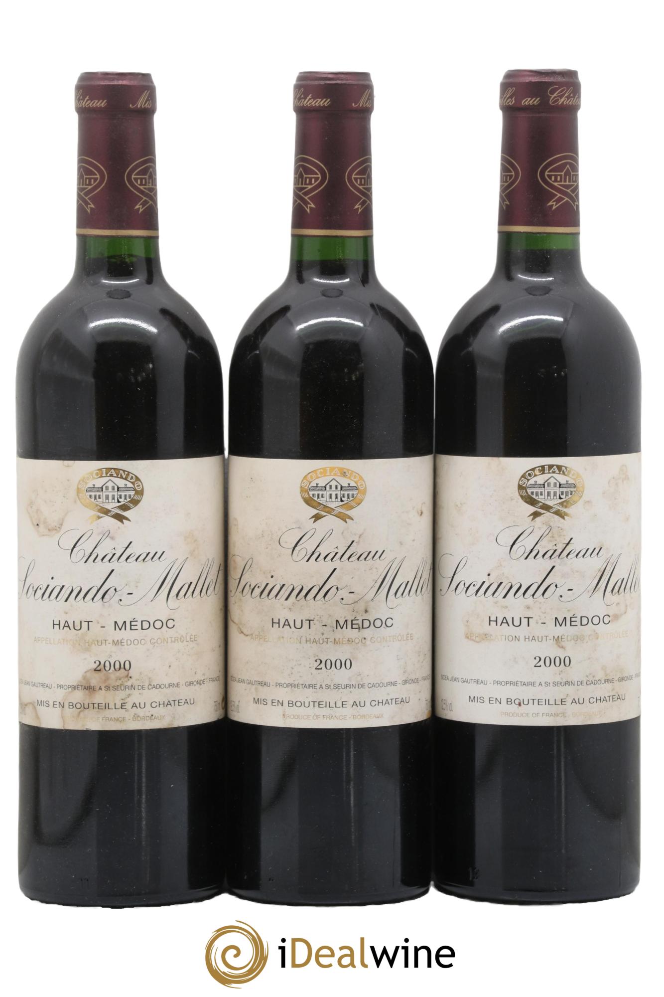 Château Sociando Mallet 2000 - Lot of 3 bottles - 0