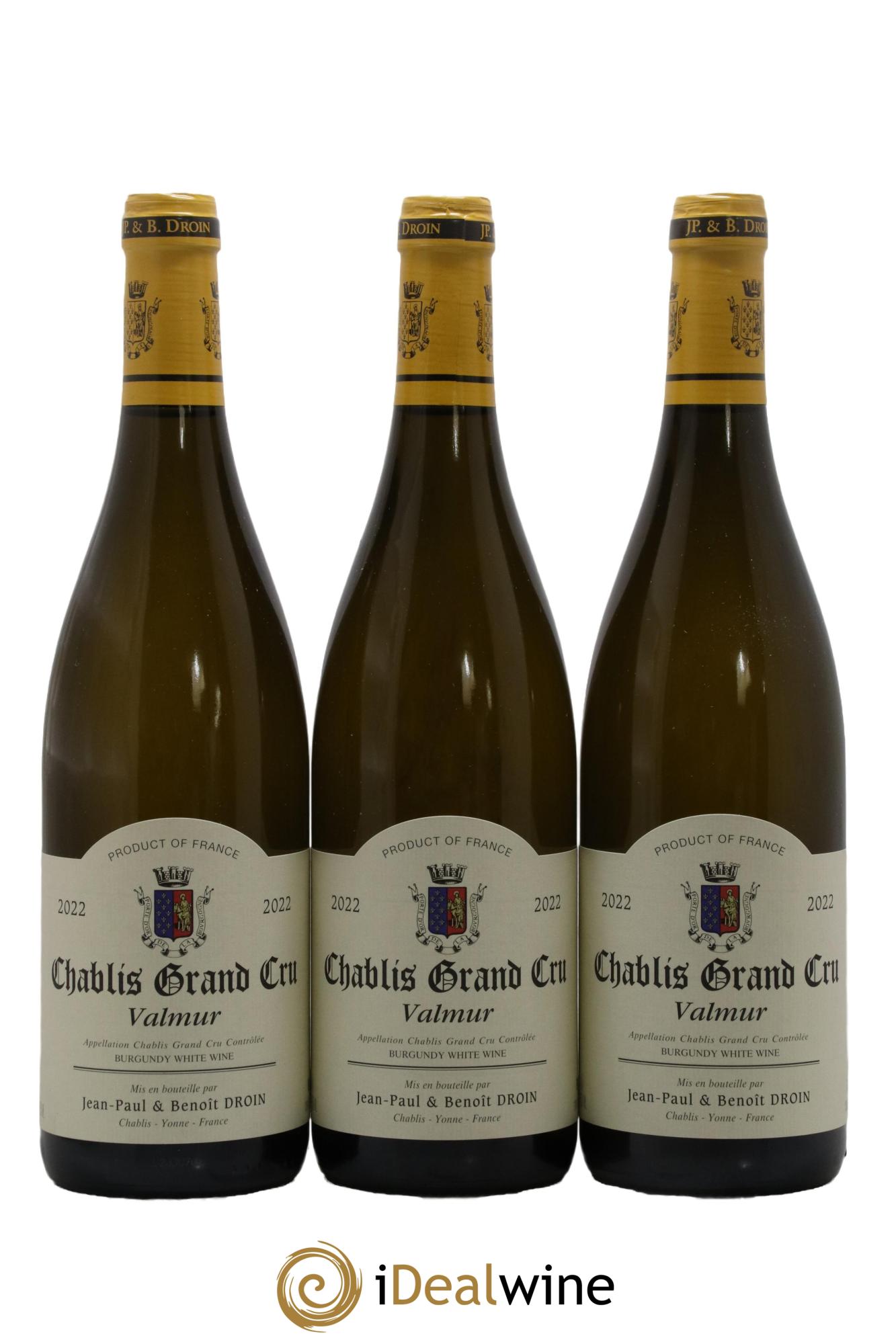 Chablis Grand Cru Valmur Jean-Paul & Benoît Droin (Domaine) 2022 - Lot of 3 bottles - 0