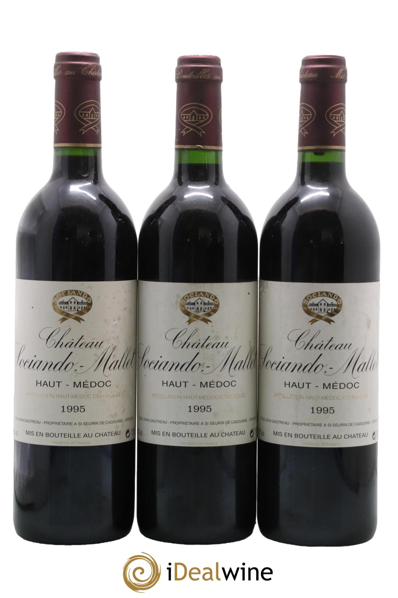 Château Sociando Mallet 1995 - Lot de 3 bouteilles - 0