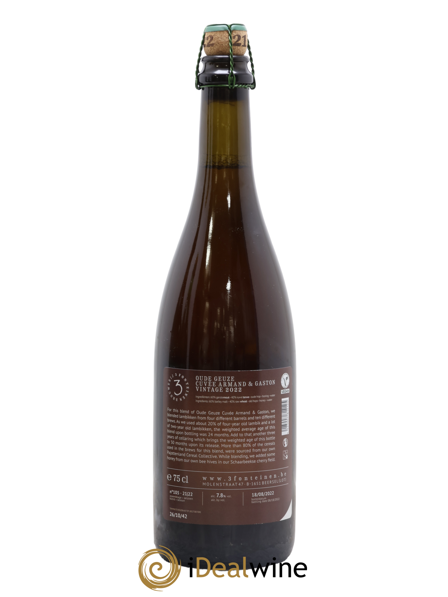 Bière 3 Fonteinen Oude Geuze Cuvée Armand et Gaston Vintage 2022 (season 21-22) Blend n° 105 2022 - Lot de 1 bouteille - 1