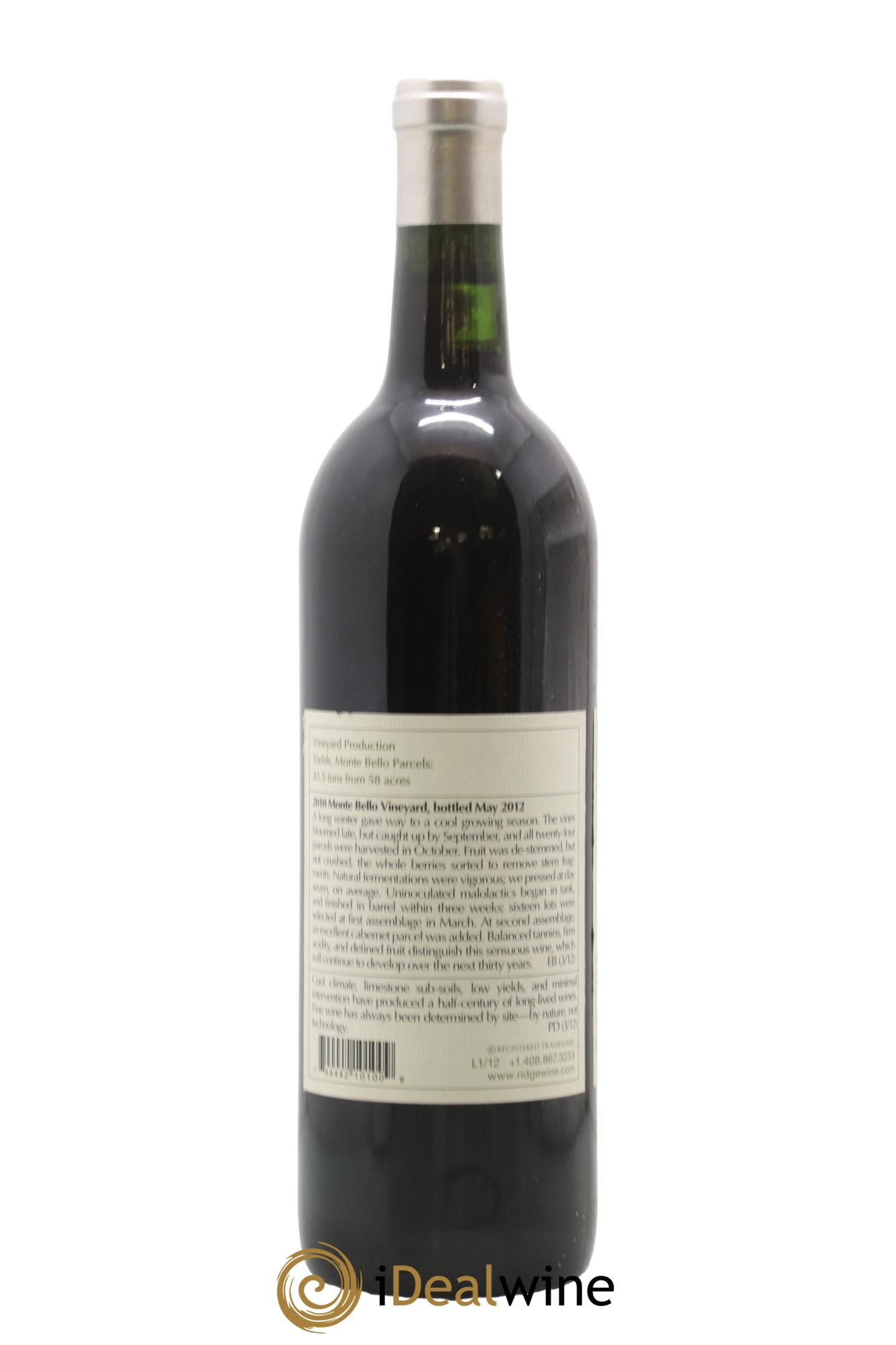 Santa Cruz Mountains Monte Bello Ridge Vineyards 2010 - Lotto di 1 bottiglia - 1