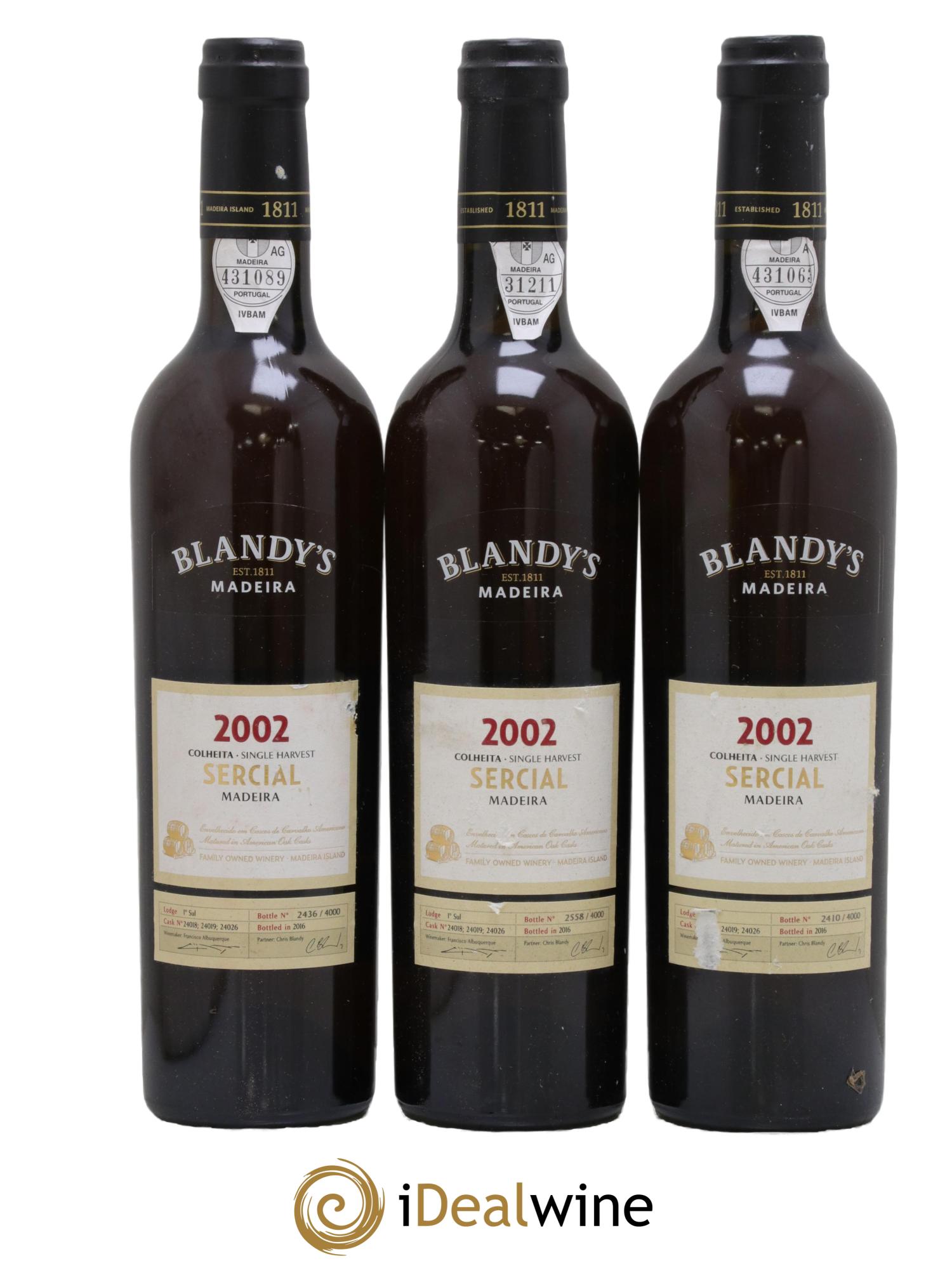Portugal Madeira Blandy's Sercial 2002 - Lot de 3 format 50cls - 0