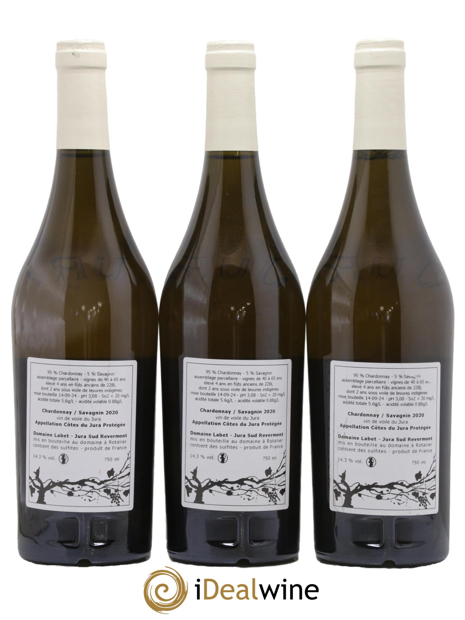 Côtes du Jura Vin de Voile Chardonnay-Savagnin cuvée de garde Romain - Julien  - Charline Labet Chardonnay - Savagnin Vin de Voile Domaine Labet 2020 - Lot of 3 bottles - 1