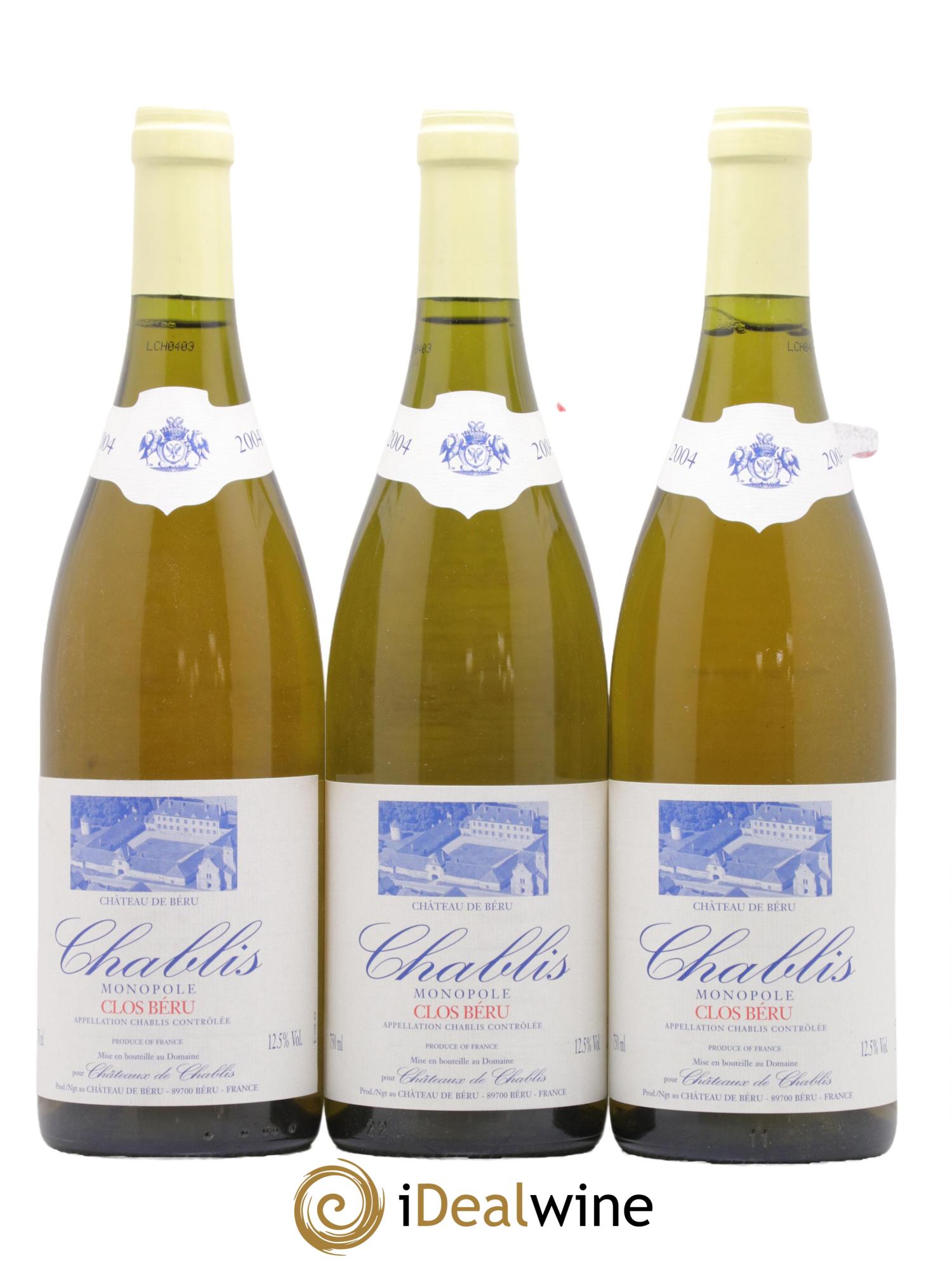 Chablis Clos Béru Monopole Château de Béru 2004 - Lot de 3 bouteilles - 0