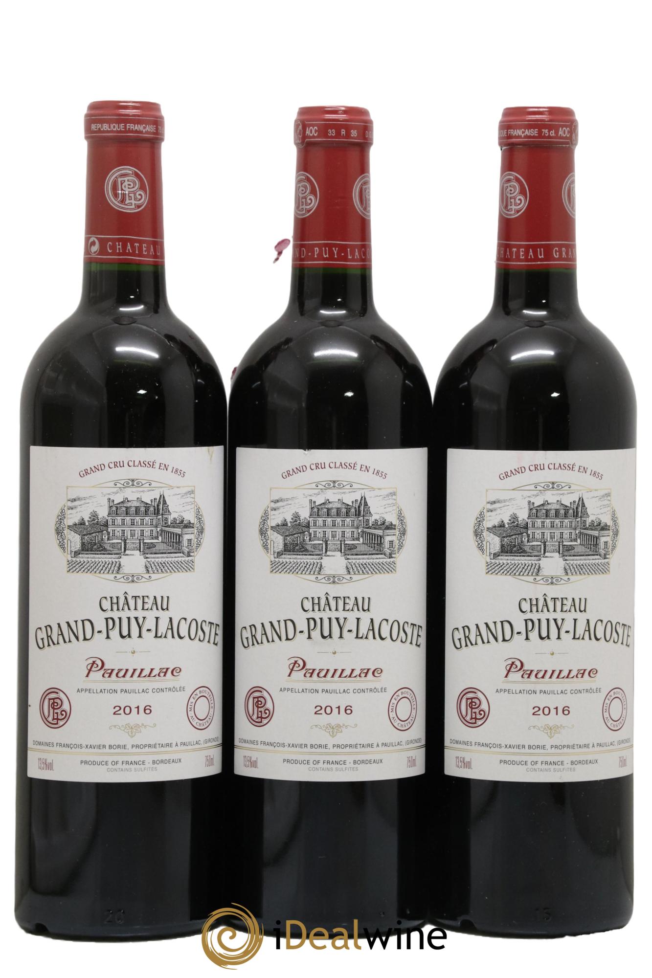 Château Grand Puy Lacoste 5ème Grand Cru Classé 2016 - Lot of 3 bottles - 0