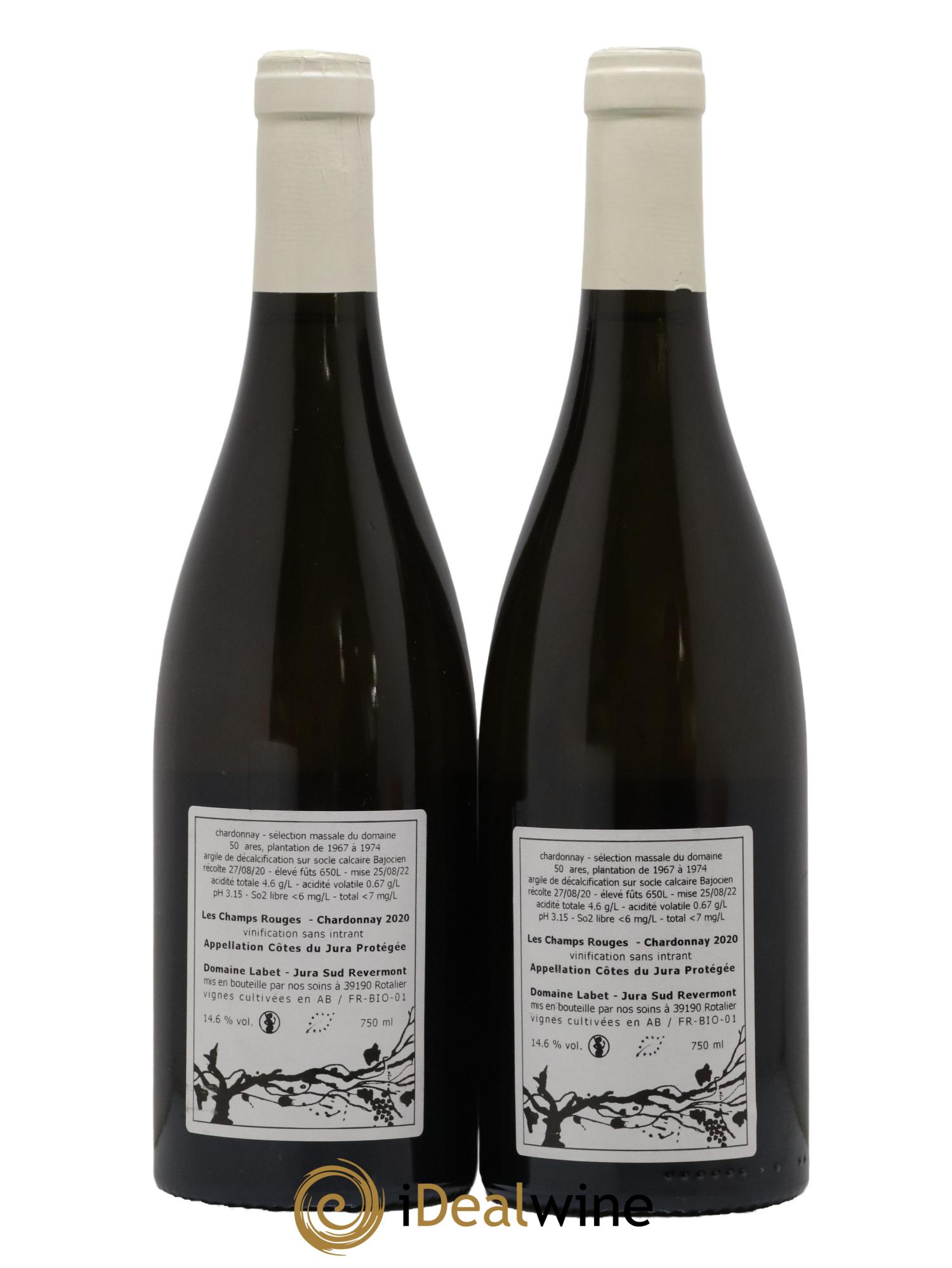 Côtes du Jura Chardonnay Les Champs Rouges Romain - Julien - Charline Labet 2020 - Lot de 2 bouteilles - 1