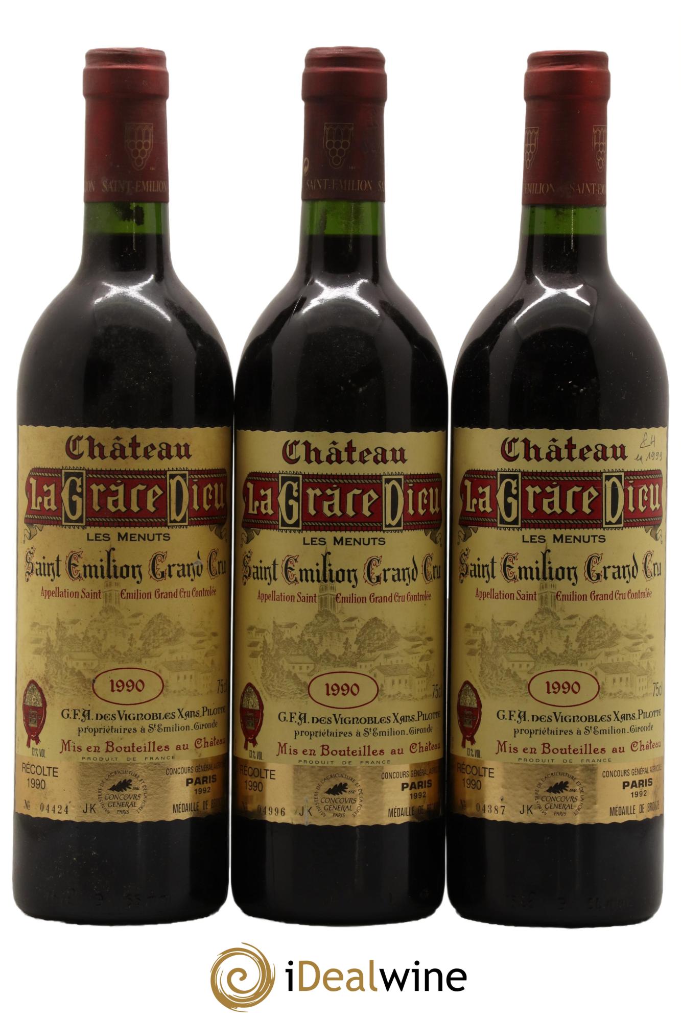 Château la Grâce Dieu les Menuts 1990 - Lot de 3 bouteilles - 0