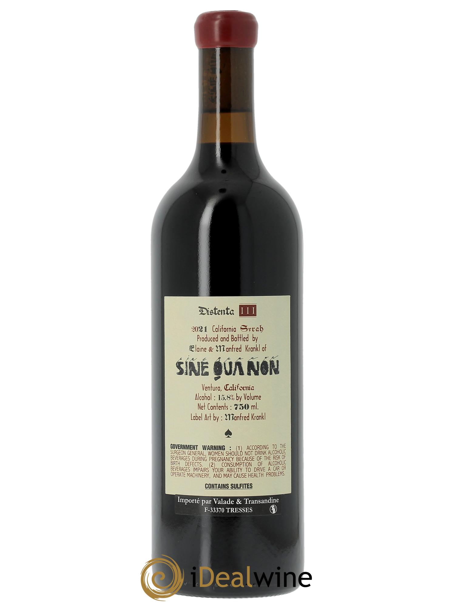Californie Sine Qua Non Distenta III Syrah   2021 - Lot de 1 bouteille - 1