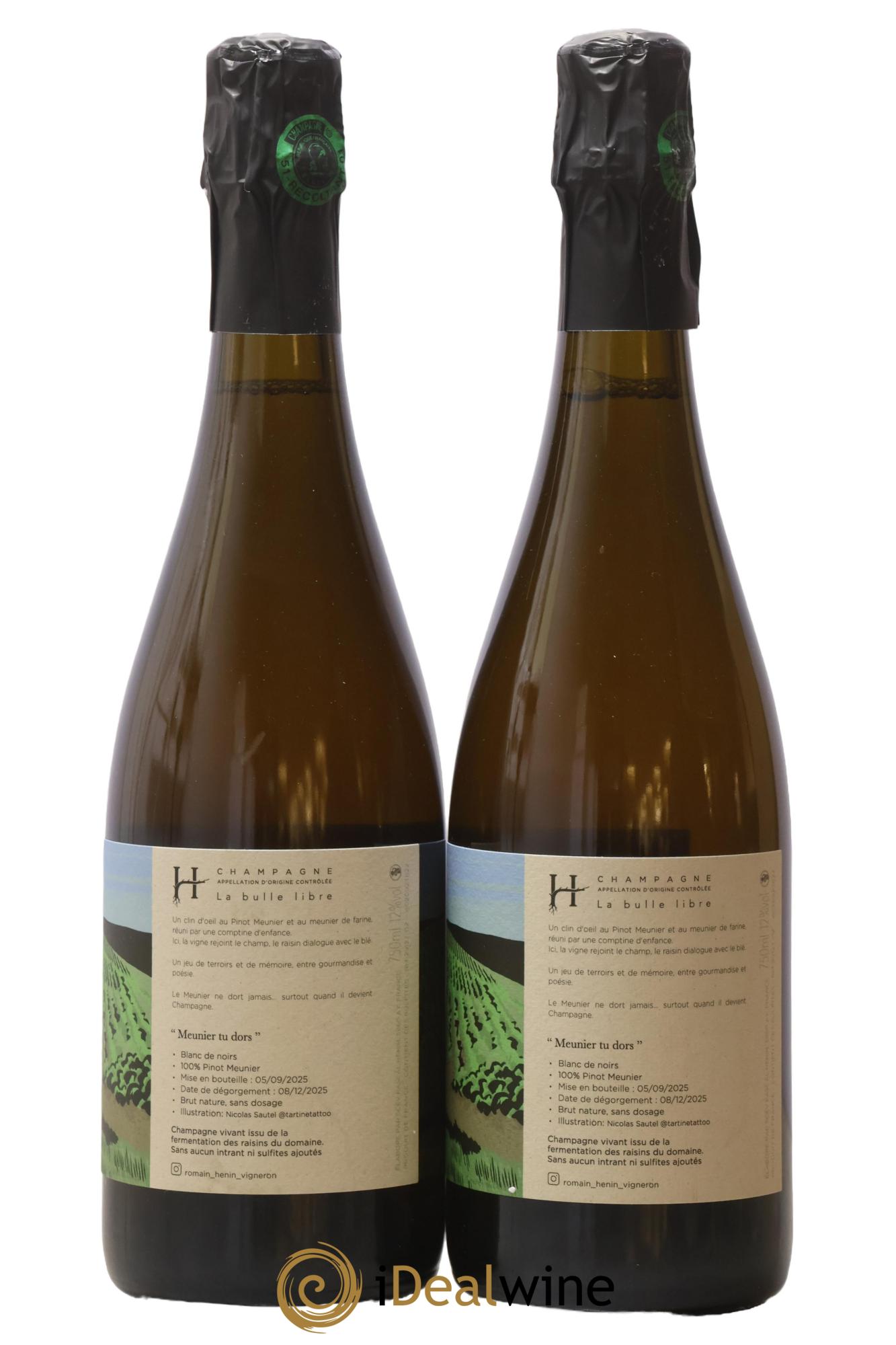 Champagne Meunier Tu Dors Romain Henin - Lot of 2 bottles - 1