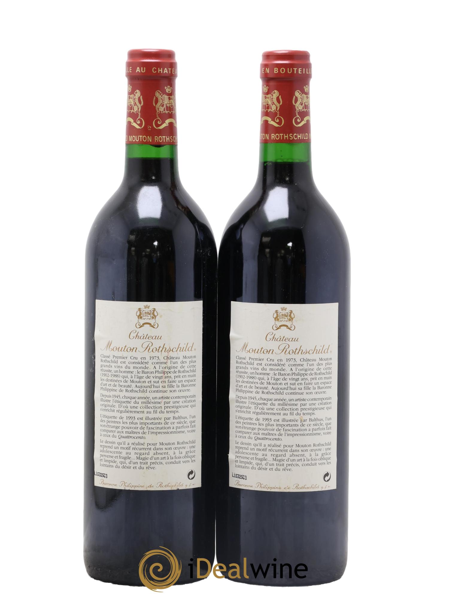 Château Mouton Rothschild 1er Grand Cru Classé 1993 - Lotto di 2 bottiglie - 1