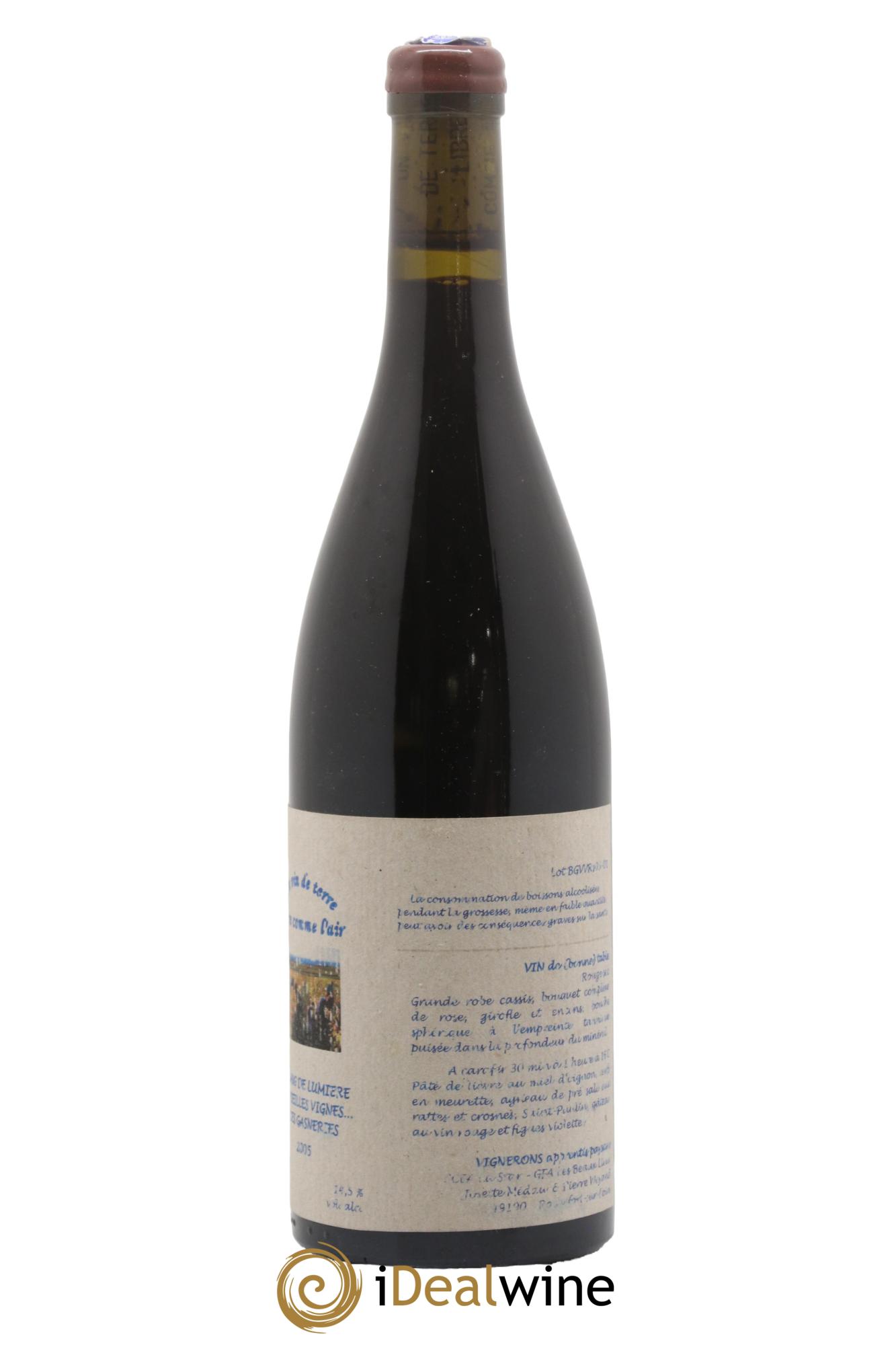 Vin de France Un vin de Terre Libre comme l'Air Le Sang de Lumière des Vieilles Vignes ... des Gasneries Josette Medau & Pierre Weyand 2005 - Lot de 1 bouteille - 2