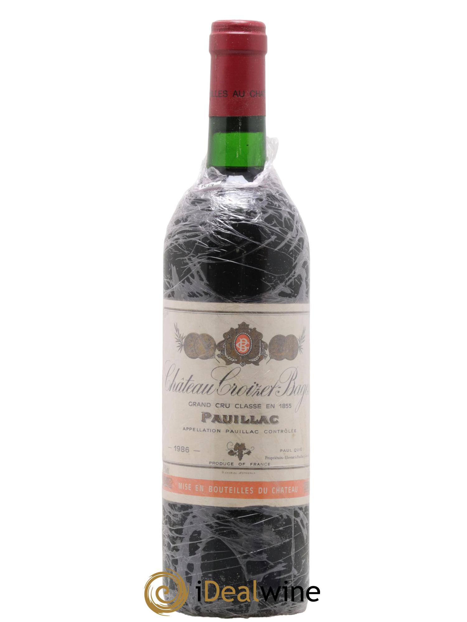 Château Croizet Bages 5ème Grand Cru Classé 1986 - Lot de 1 bouteille - 0