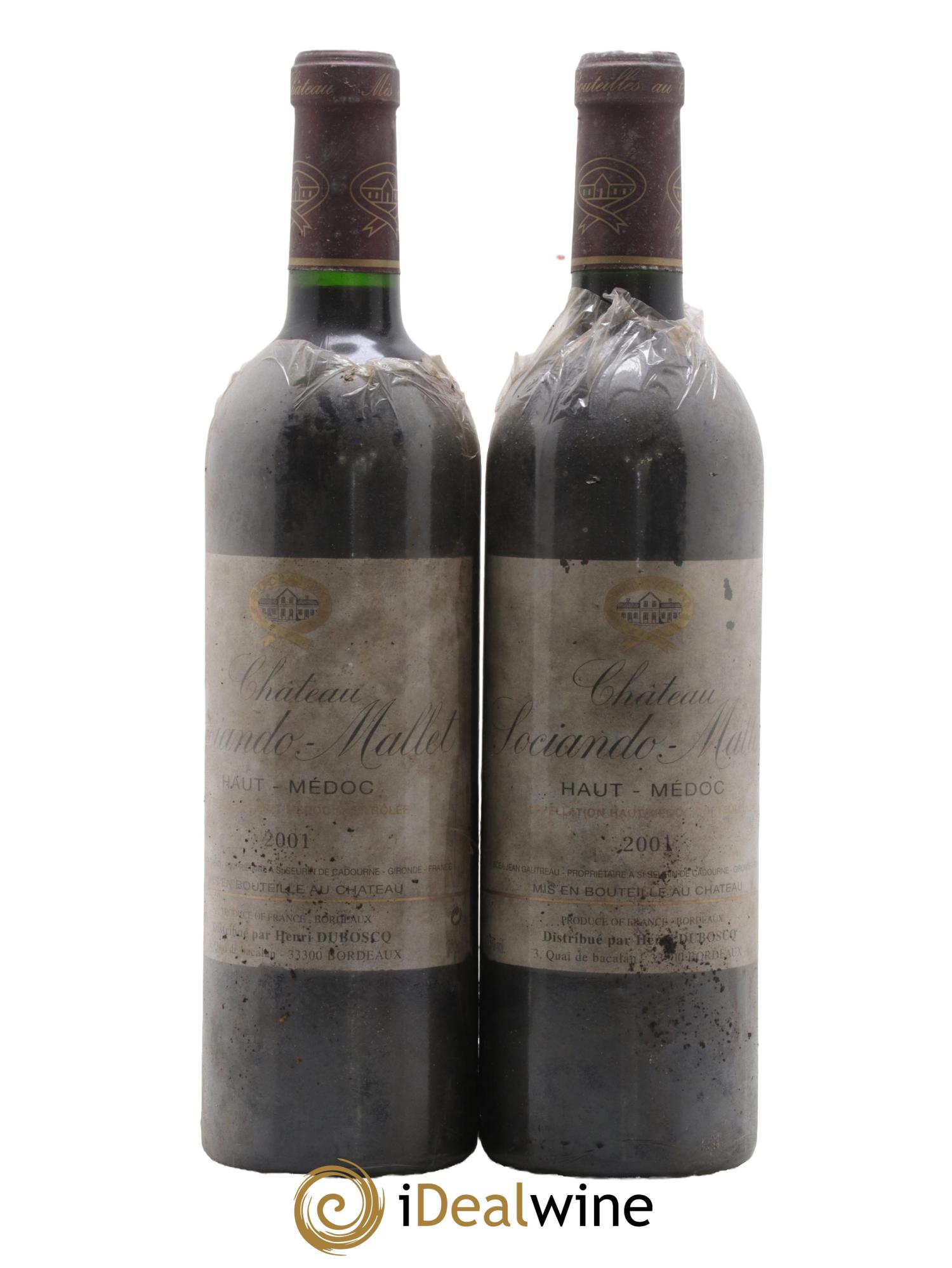 Château Sociando Mallet 2001 - Lotto di 2 bottiglie - 0