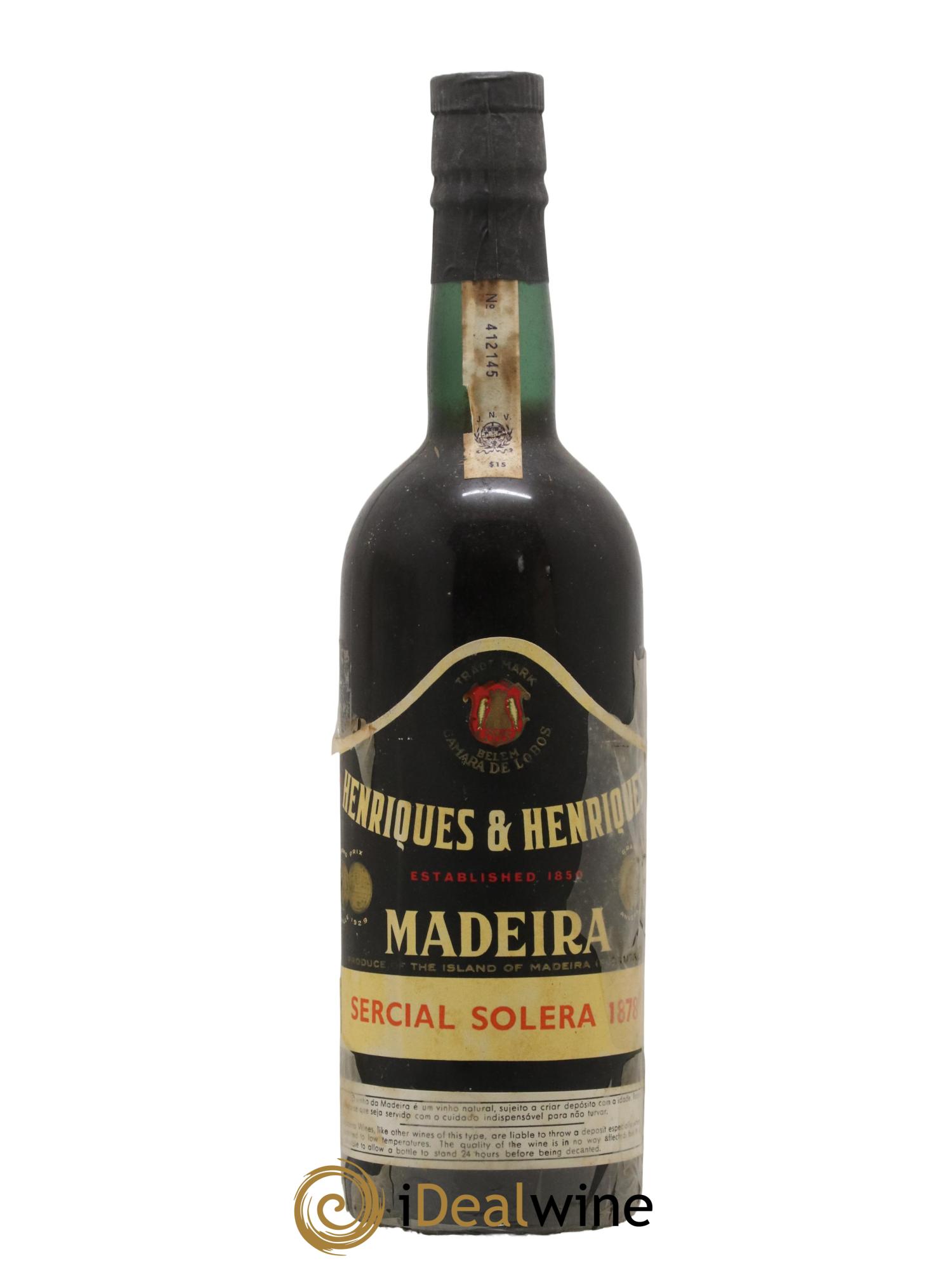Madère Madere Verdelho Solera Henriques et Henriques 1878 - Lot de 1 bouteille - 0