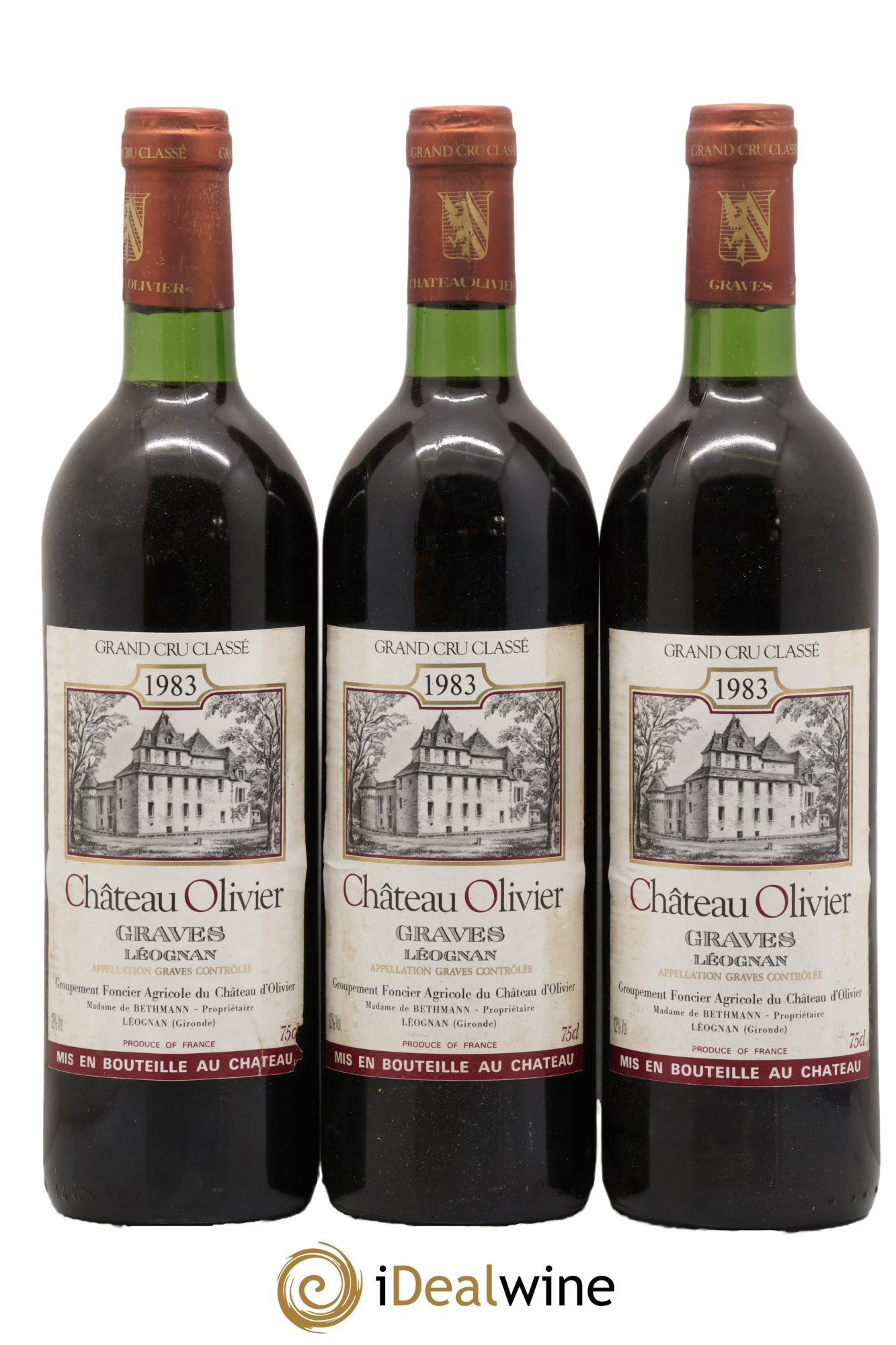 Château Olivier Cru Classé de Graves 1983 - Lot de 3 bouteilles - 0
