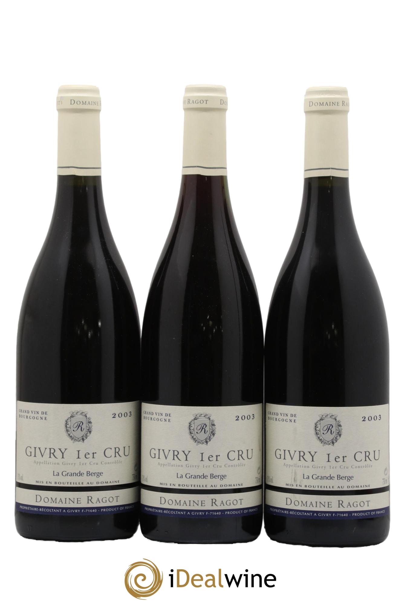 Givry 1er Cru La Grande Berge Ragot (Domaine)  2003 - Lot de 3 bouteilles - 0