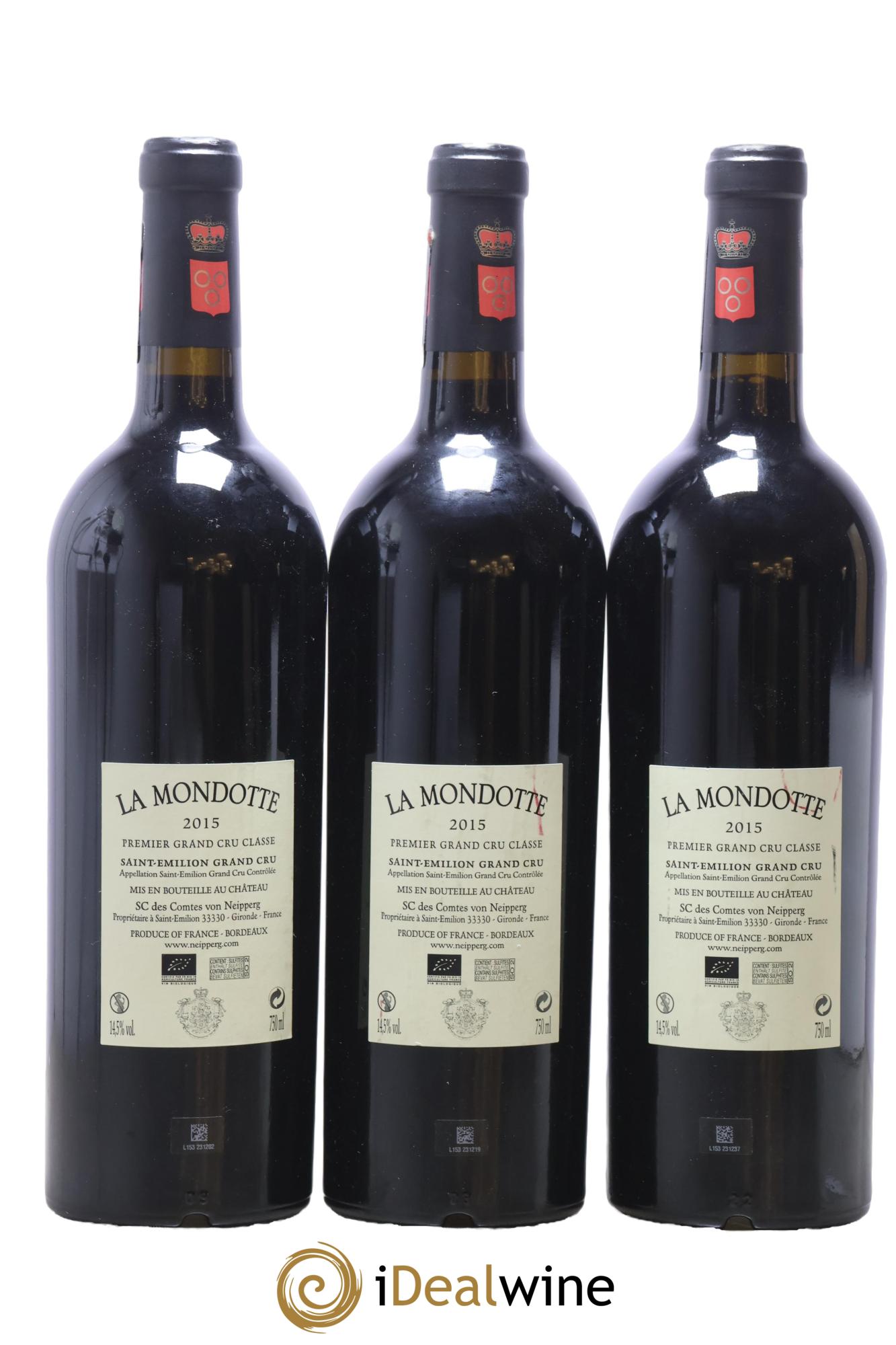 La Mondotte 1er Grand Cru Classé B depuis 2012 2015 - Lot of 3 bottles - 1