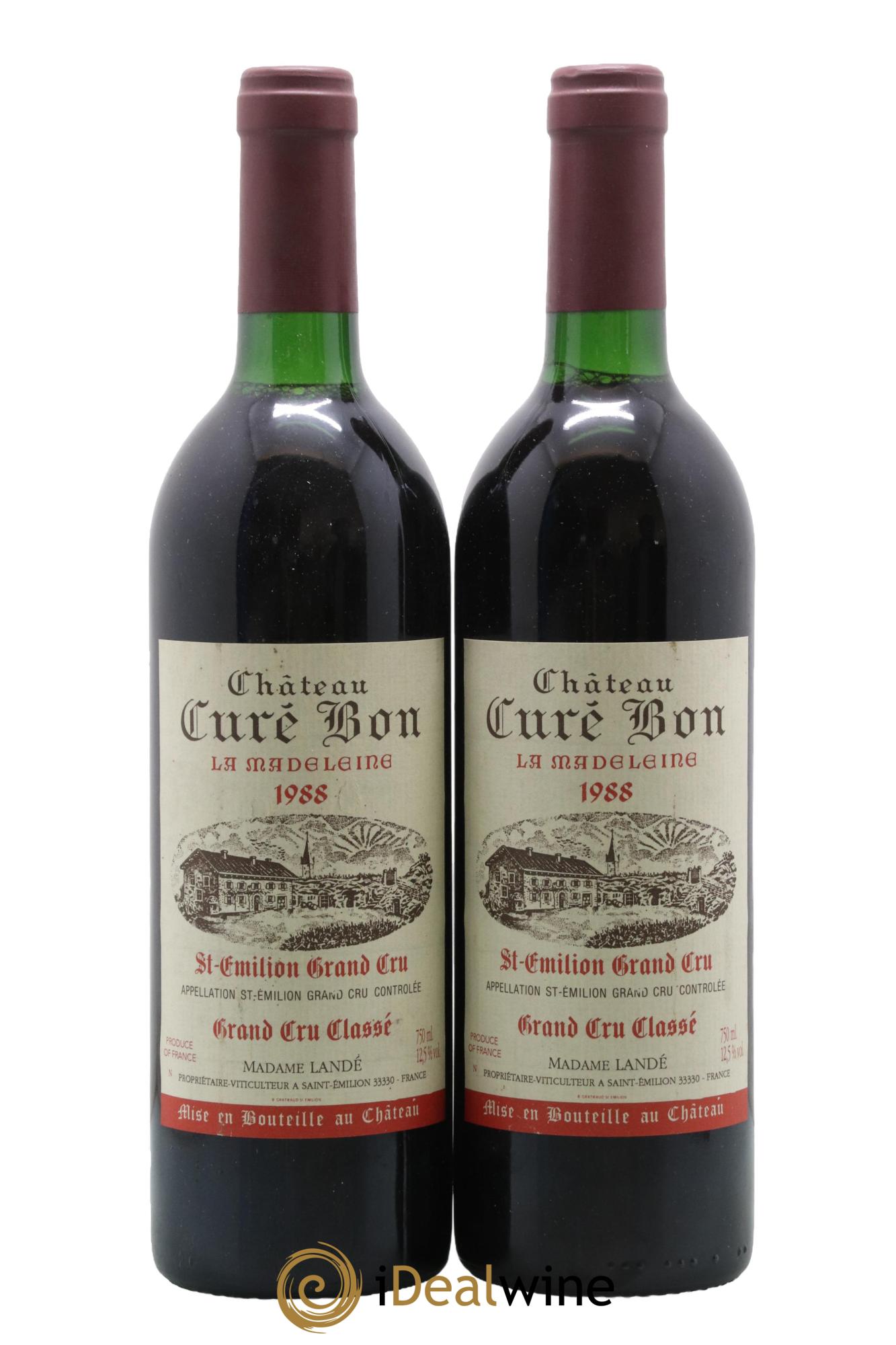 Saint-Émilion Grand Cru Château Curé Bon 1988 - Lot de 2 bouteilles - 0