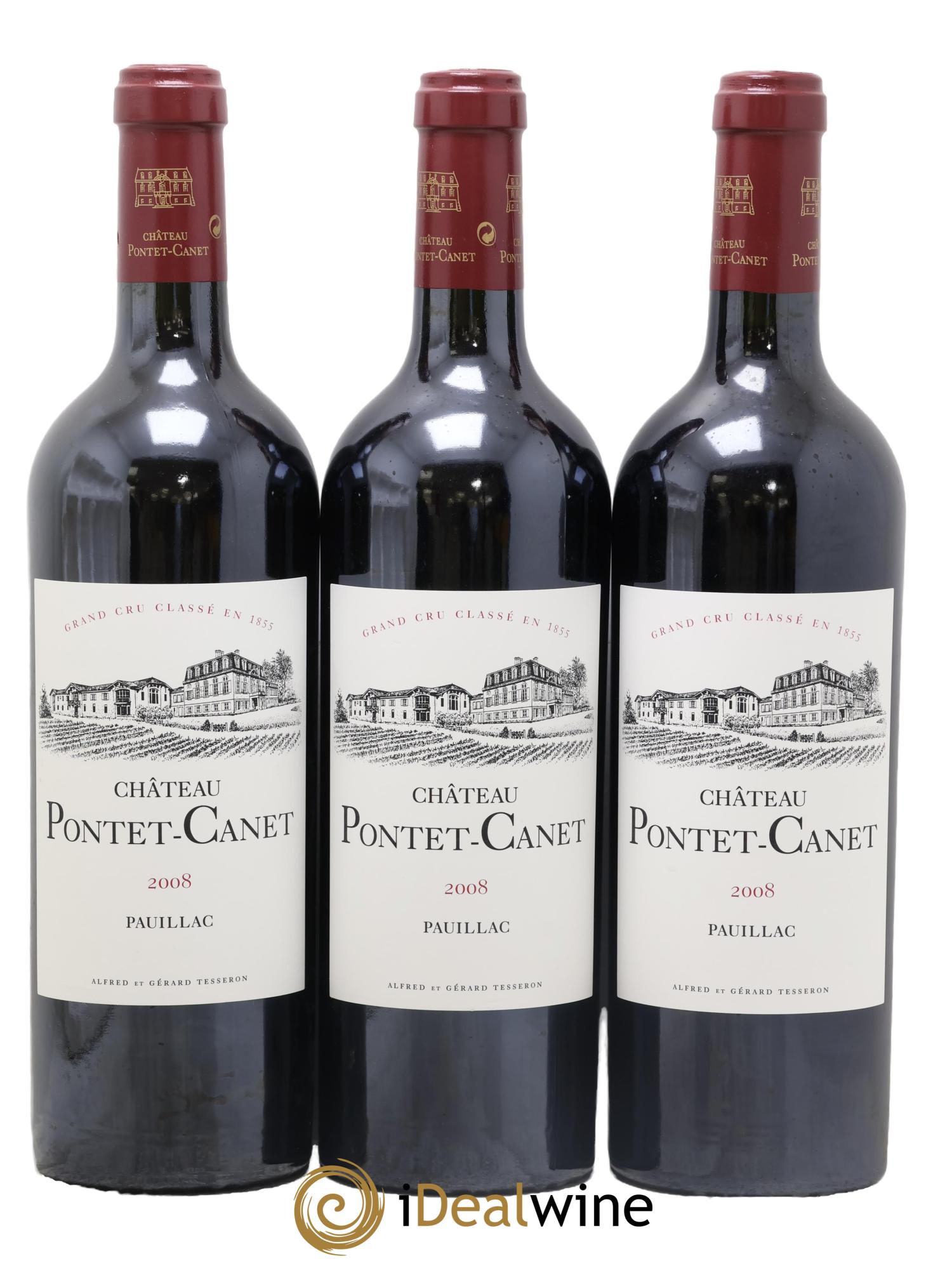 Château Pontet Canet 5ème Grand Cru Classé 2008 - Lot de 3 bouteilles - 0