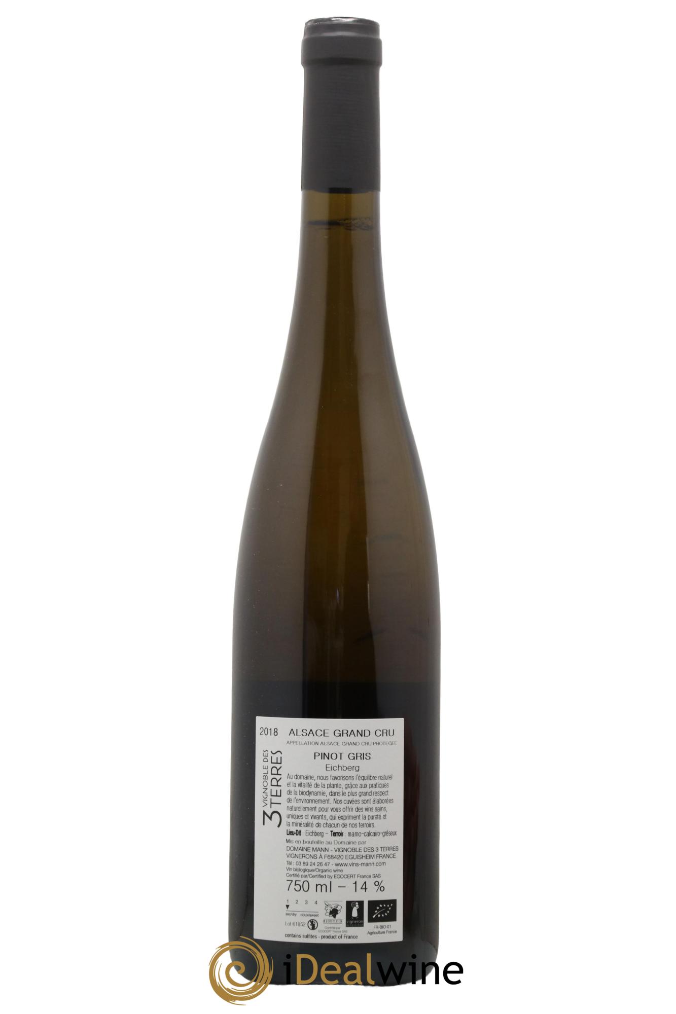 Alsace Pinot Gris Grand Cru Eichberg Vignoble des 3 Terres Domaine Albert Mann 2018 - Lot de 1 bouteille - 1