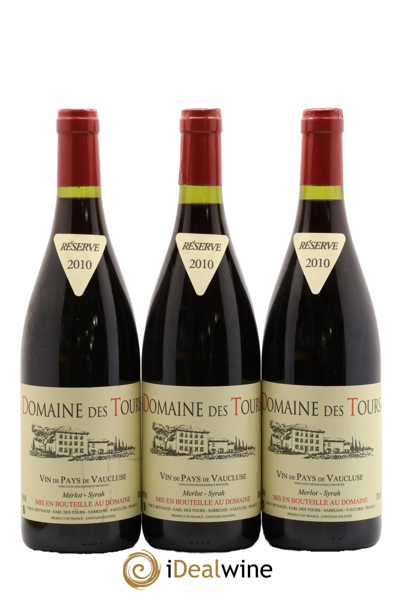 Vaucluse Domaine des Tours Merlot-Syrah Emmanuel Reynaud 2010 - Lot de 3 bouteilles - 0