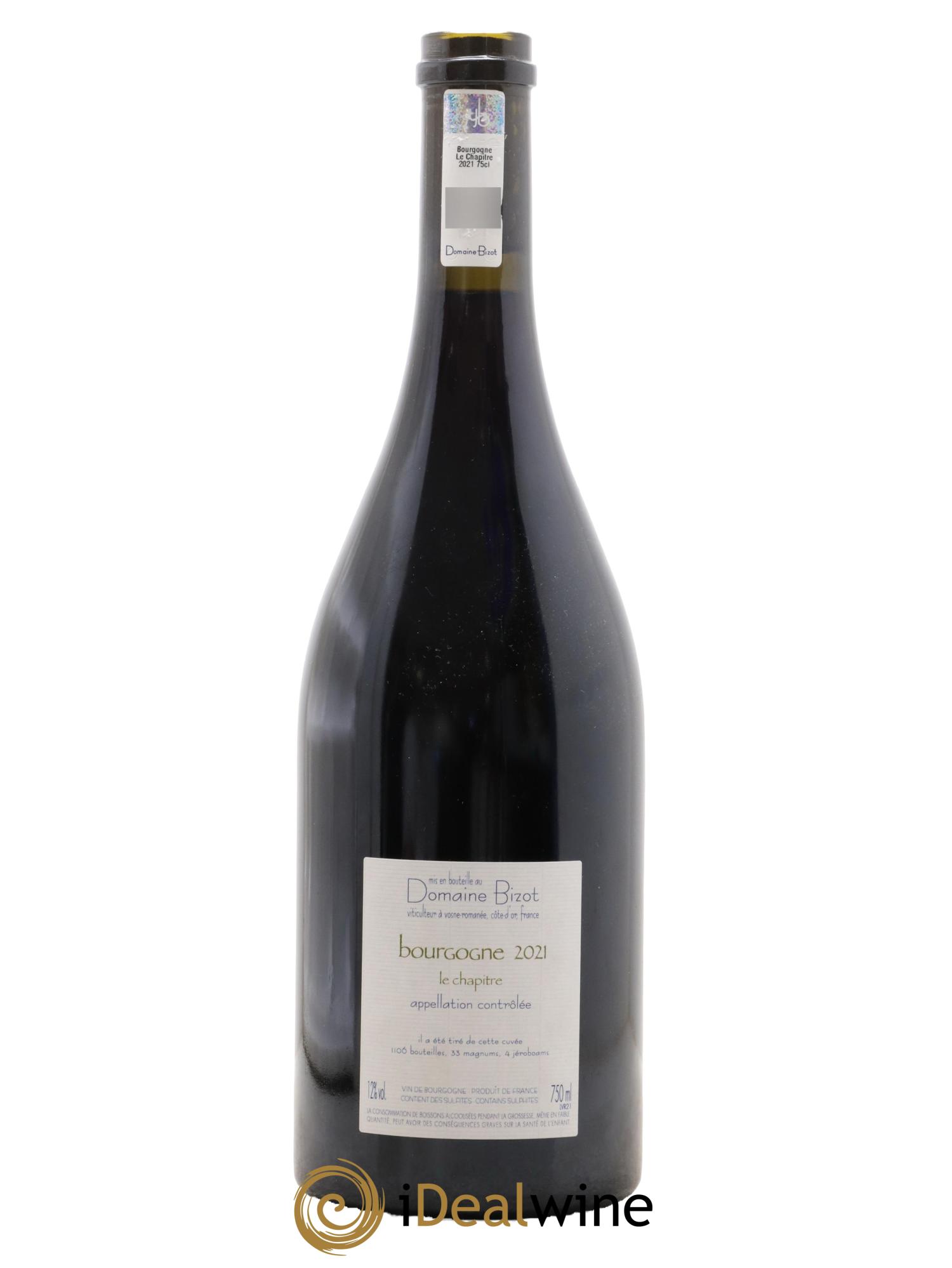 Bourgogne Le Chapitre Bizot (Domaine) 2021 - Posten von 1 Flasche - 1