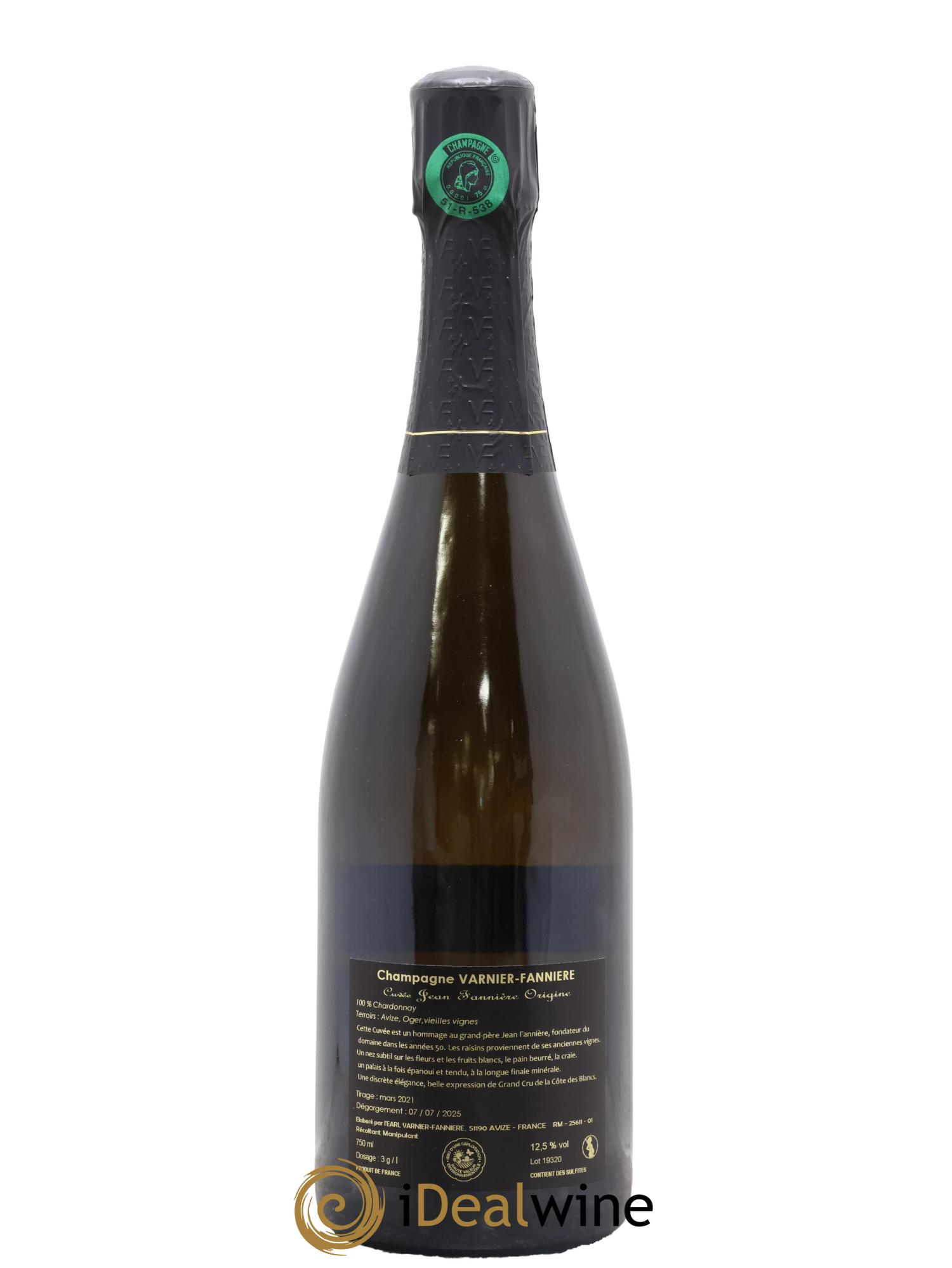 Champagne Grand Cru Extra-Brut Cuvée Jean Fannière Origine Varnier-Fannière - Lot de 1 bouteille - 1