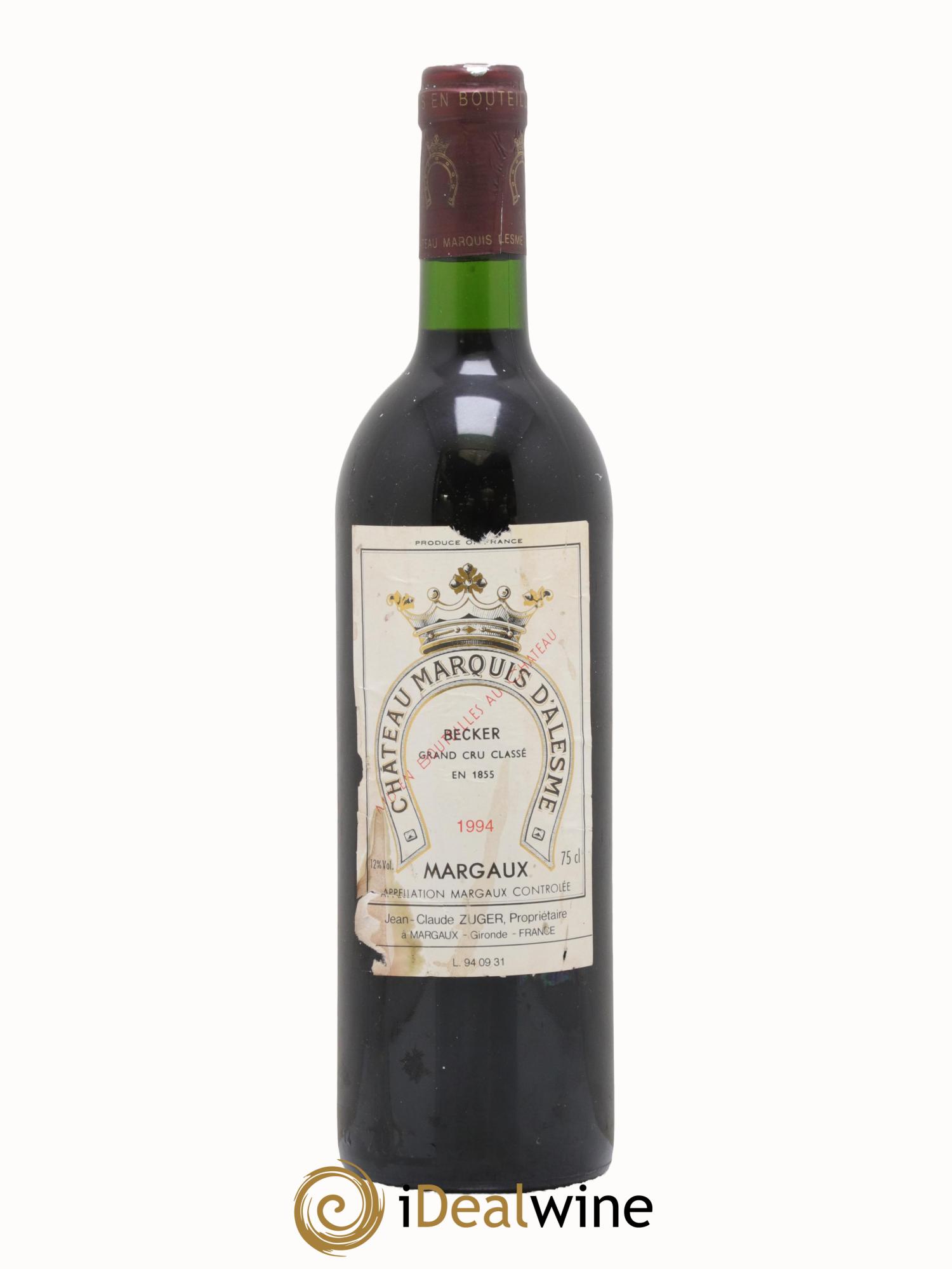 Château Marquis d'Alesme Becker 3ème Grand Cru Classé 1994 - Lot de 1 bouteille - 0
