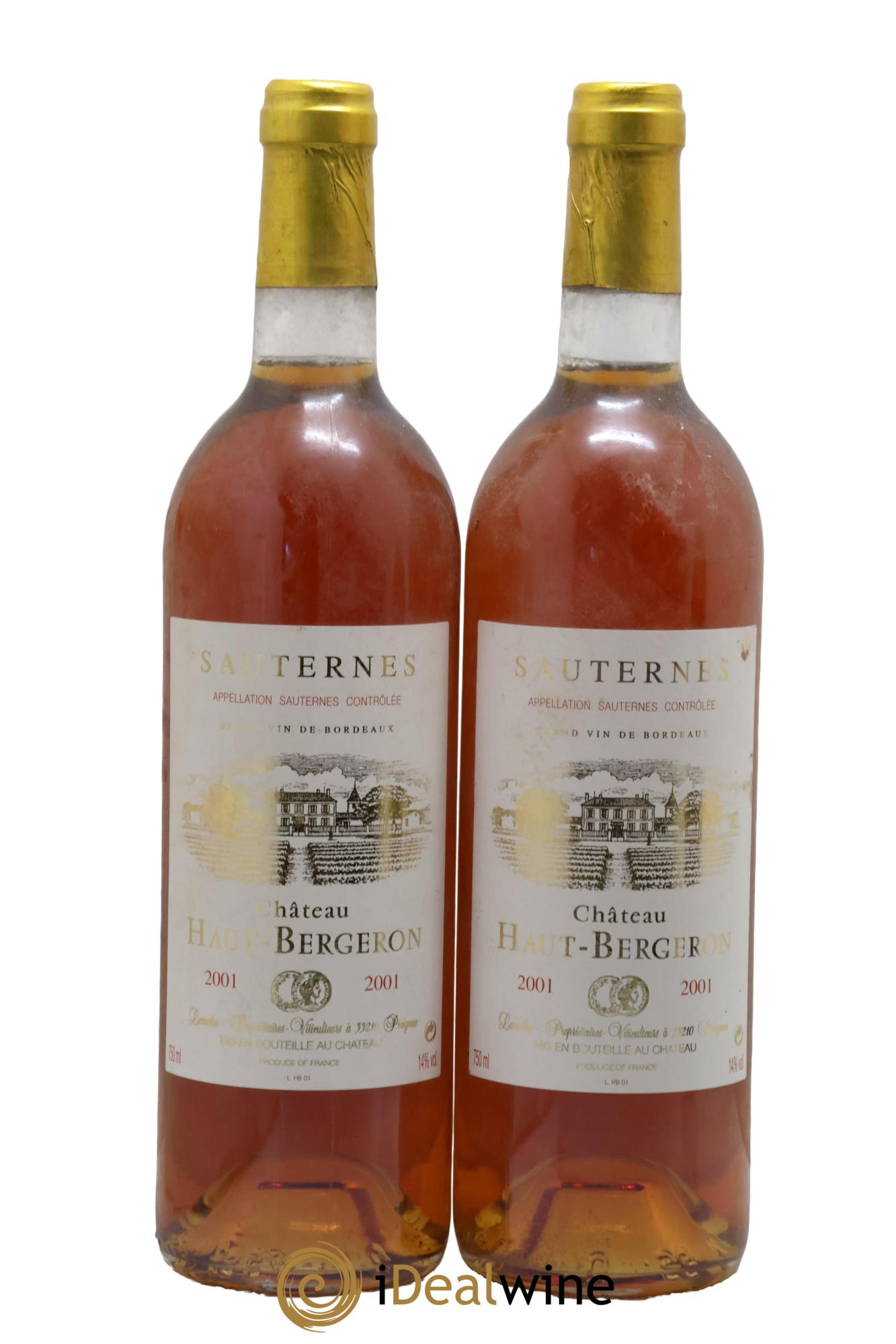 Château Haut-Bergeron 2001 - Lot of 2 bottles - 0