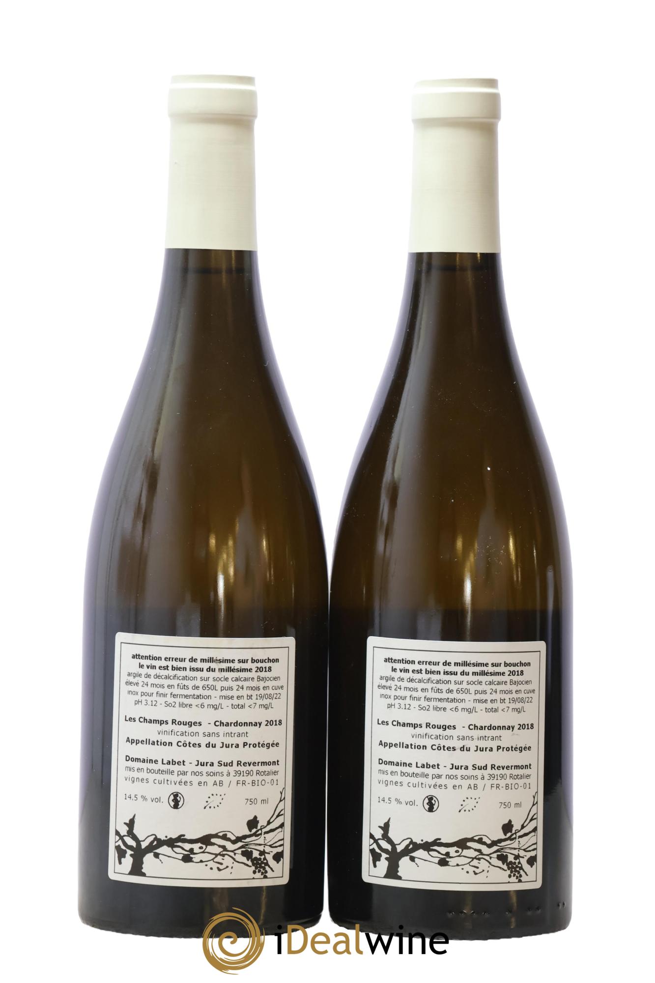 Côtes du Jura Chardonnay Les Champs Rouges Romain - Julien - Charline Labet 2018 - Posten von 2 Flaschen - 1