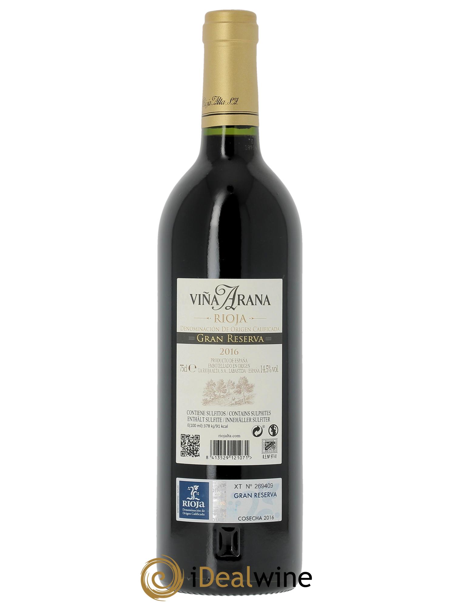 Rioja DOCa Vina Arana Gran Reserva La Rioja Alta  2016 - Posten von 1 Flasche - 1