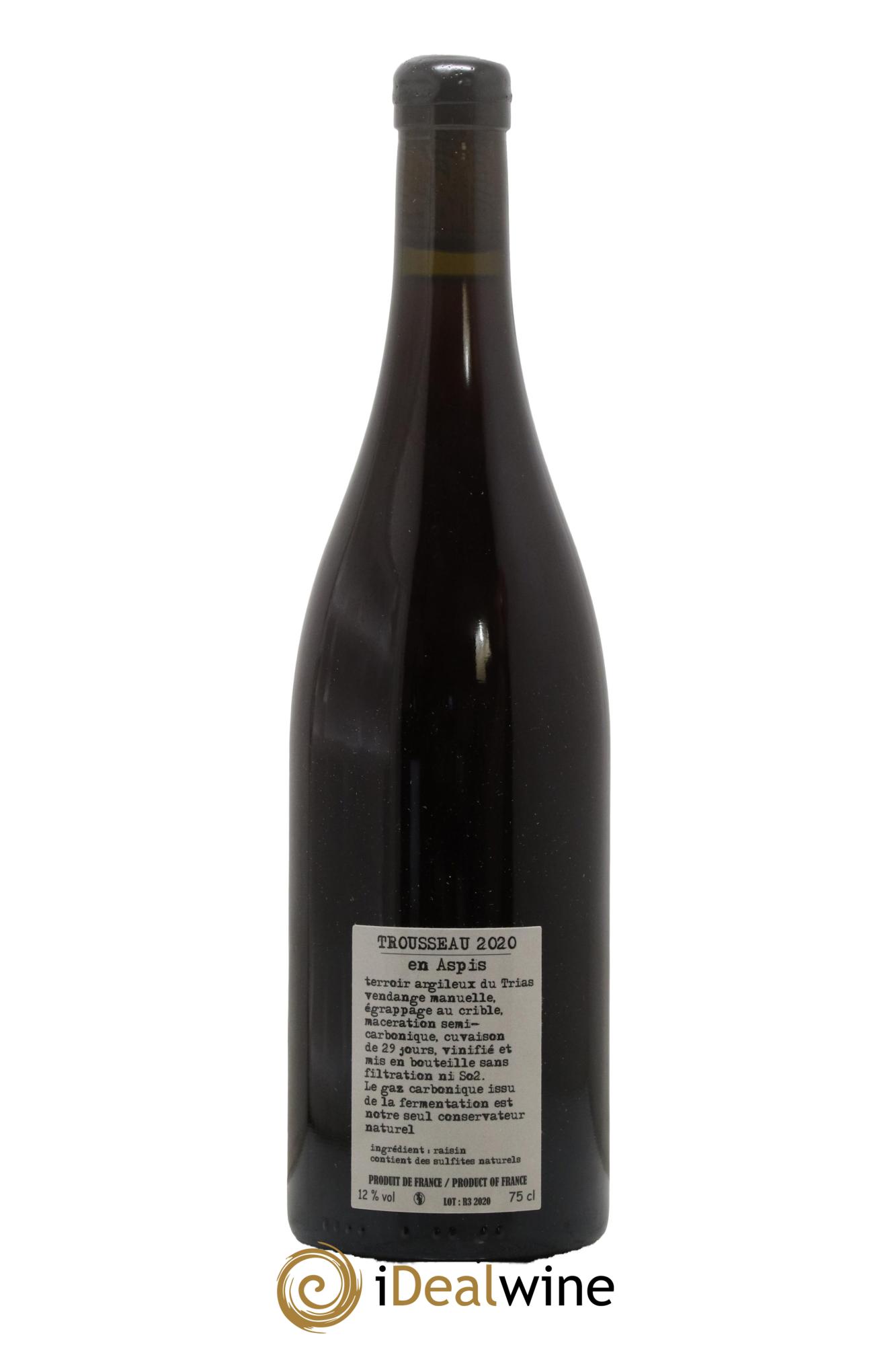 Arbois Pupillin Trousseau En Aspis  Adeline Houillon & Renaud Bruyère 2020 - Lot de 1 bouteille - 1