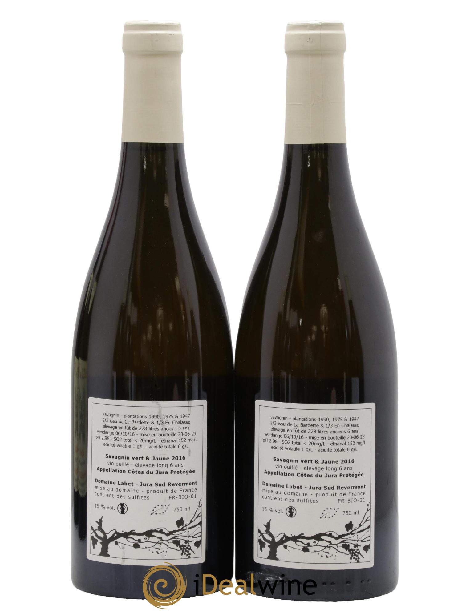 Côtes du Jura Savagnin vert & jaune élevage long Romain - Julien  - Charline Labet 2016 - Lot de 2 bouteilles - 1