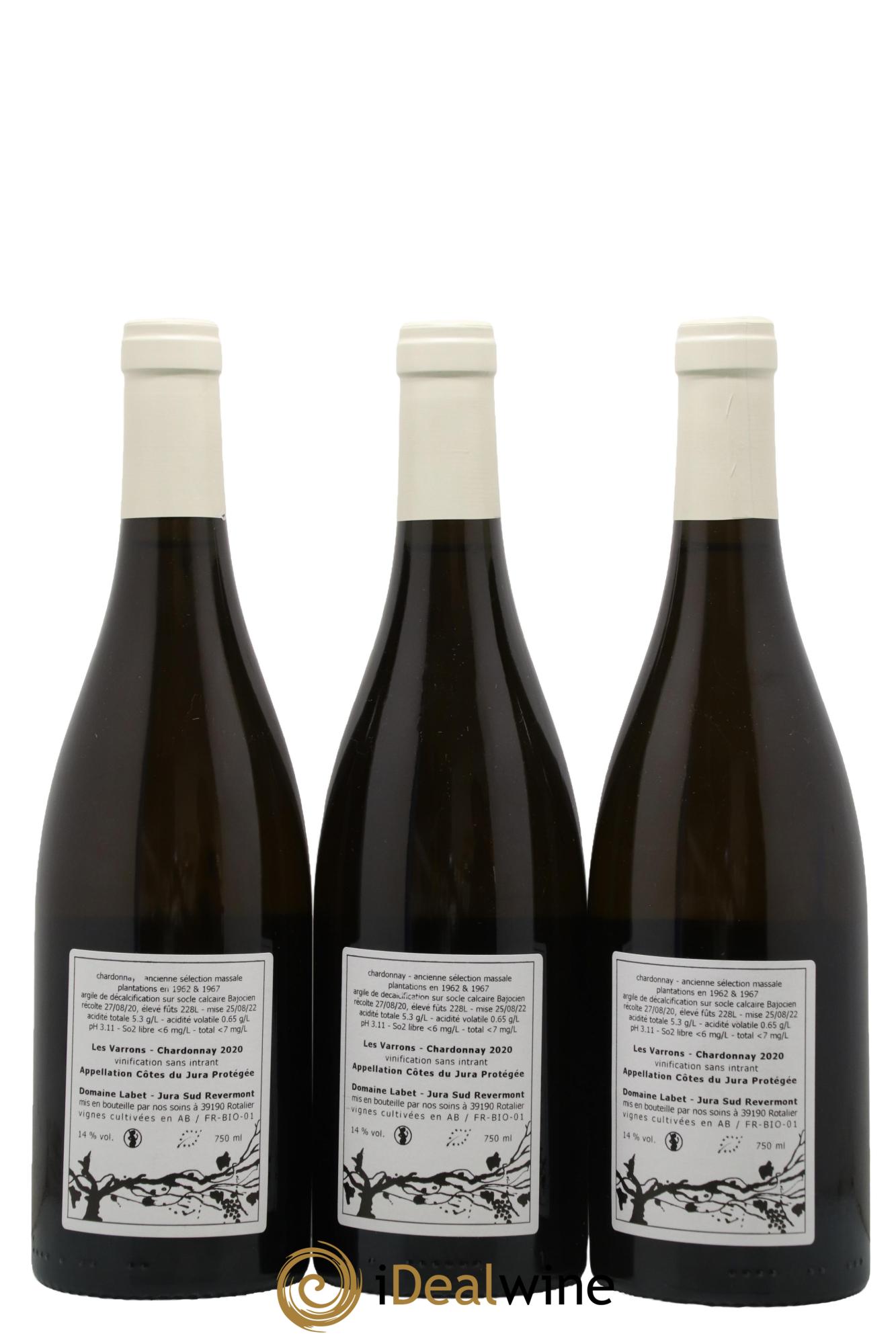 Côtes du Jura Chardonnay Les Varrons Romain - Julien - Charline Labet 2020 - Lot de 3 bouteilles - 1