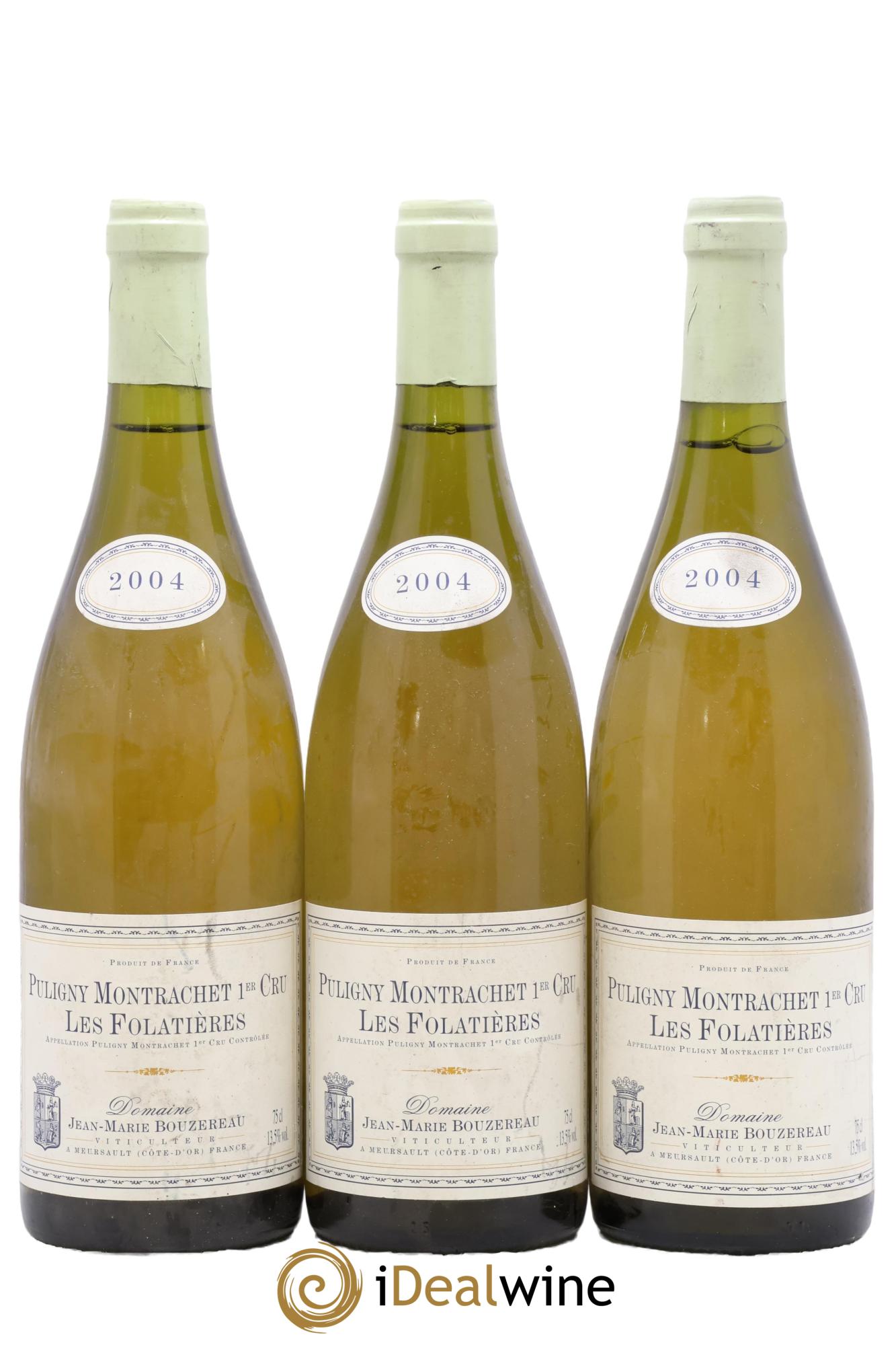 Puligny-Montrachet 1er Cru Les Folatieres Jean-Marie Bouzereau 2004 - Lot de 3 bouteilles - 0