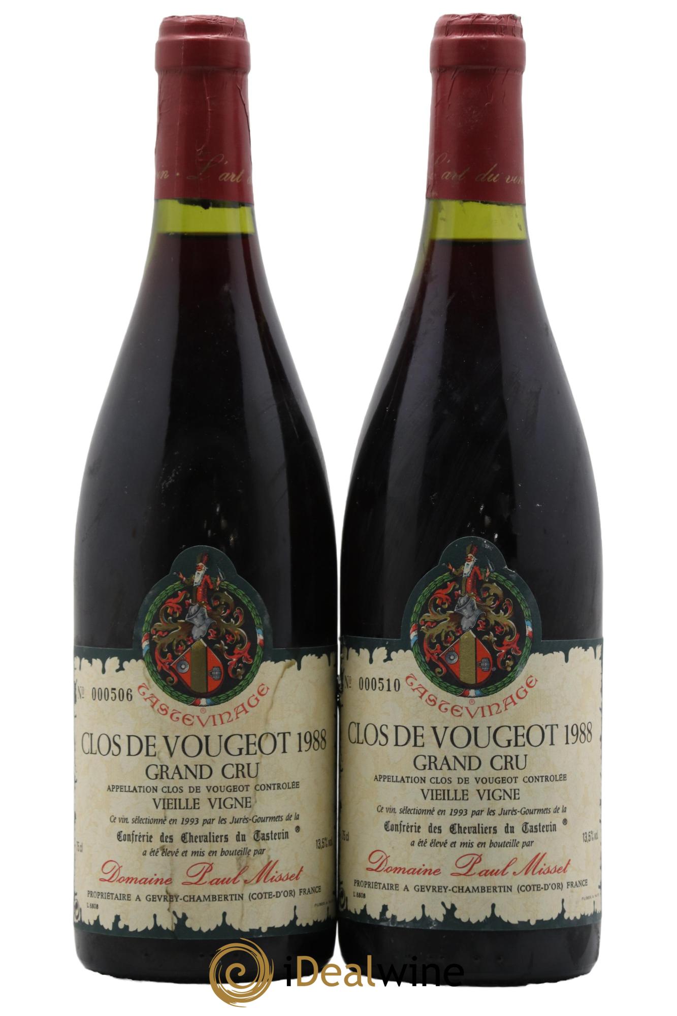 Clos de Vougeot Grand Cru Vieilles Vignes Domaine Paul Misset 1988 - Lot de 2 bouteilles - 1