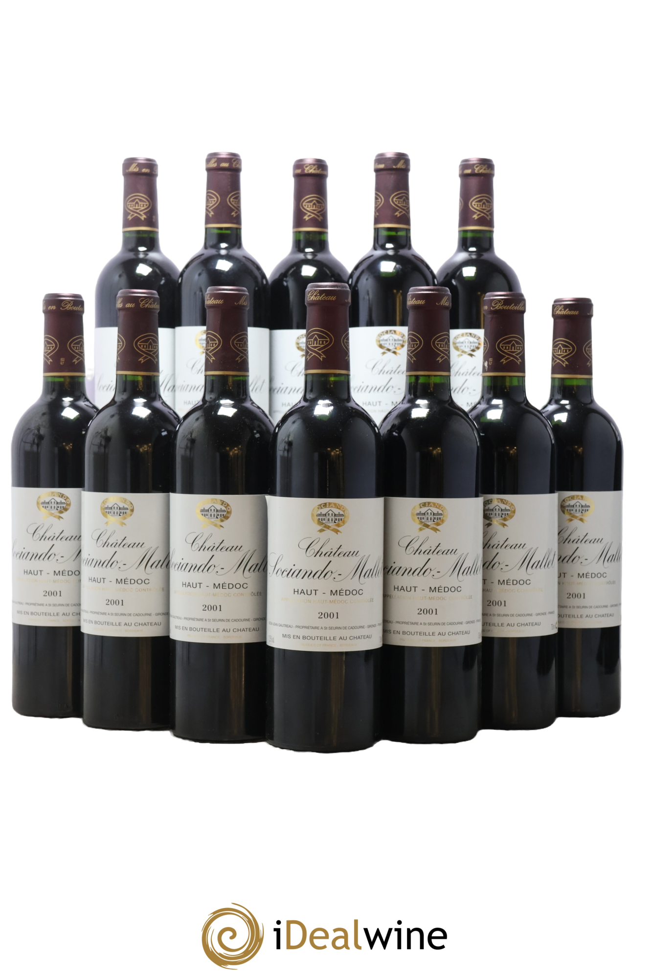 Château Sociando Mallet 2001 - Lotto di 12 bottiglie - 0