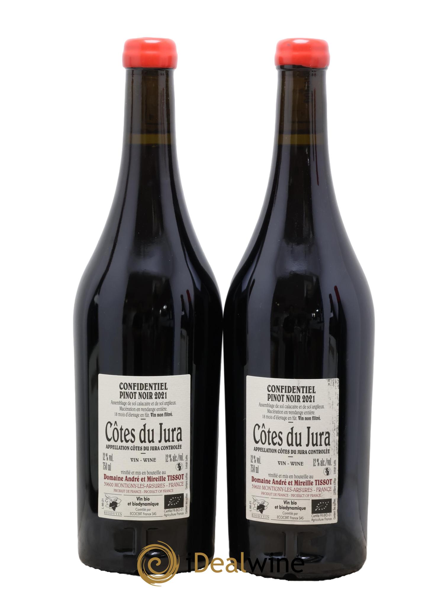 Arbois Pinot noir Confidentiel Bénédicte et Stéphane Tissot 2021 - Lot de 2 bouteilles - 1