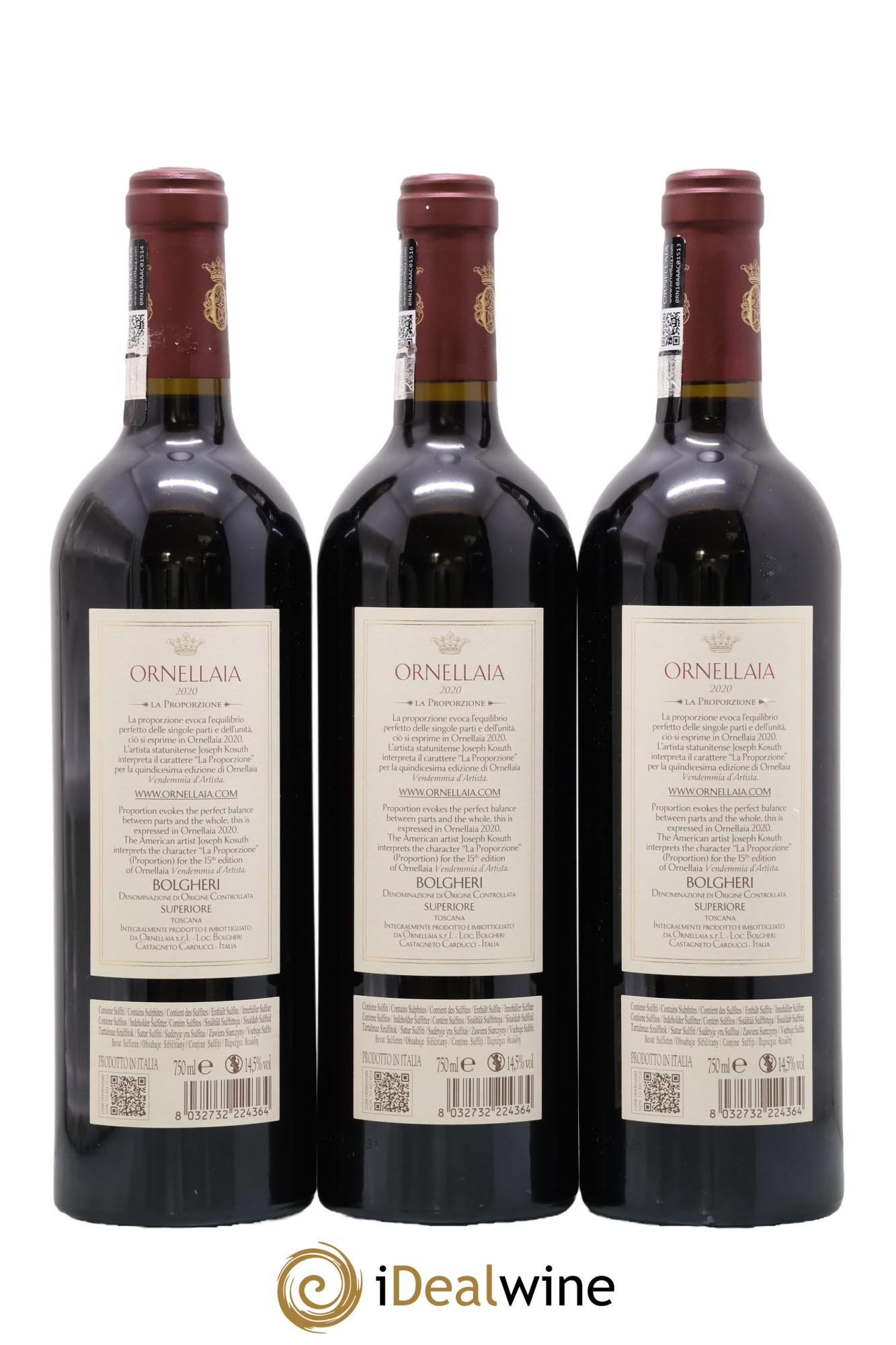 Bolgheri DOC Superiore Ornellaia Tenuta Dell'Ornellaia - Frescobaldi 2020 - Posten von 3 Flaschen - 1