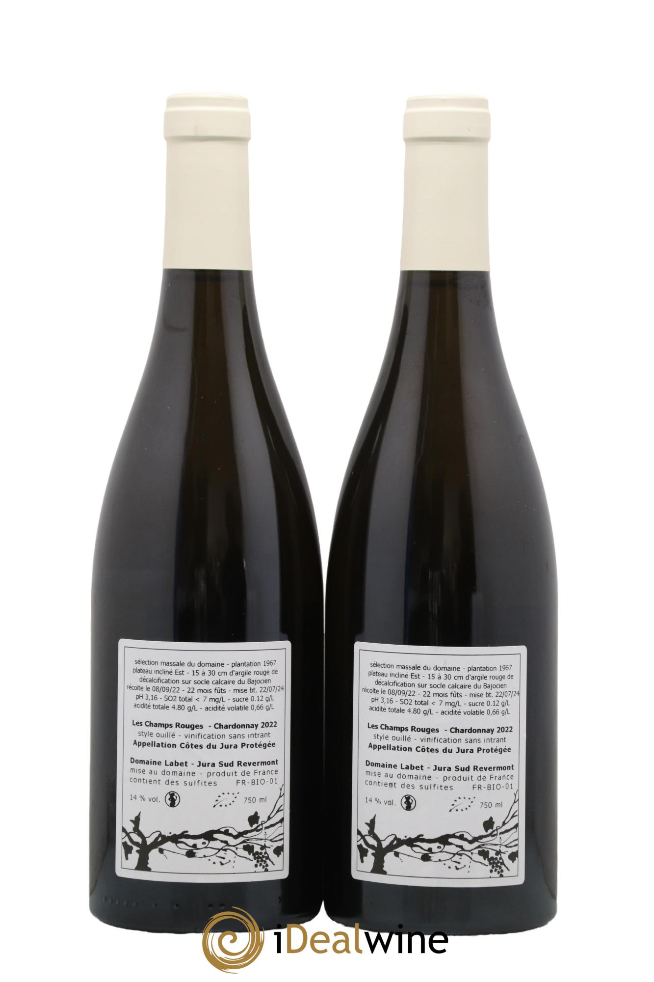Côtes du Jura Chardonnay Les Champs Rouges Romain - Julien  - Charline Labet  2022 - Posten von 2 Flaschen - 1