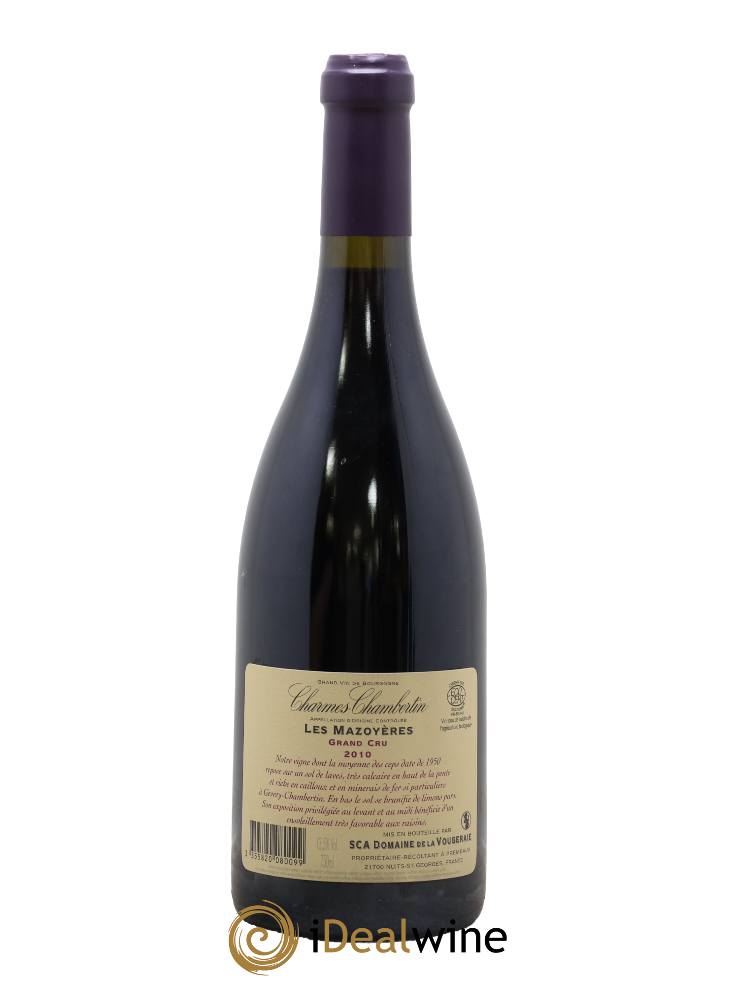 Charmes-Chambertin Grand Cru Les Mazoyères La Vougeraie 2010 - Lot de 1 bouteille - 1