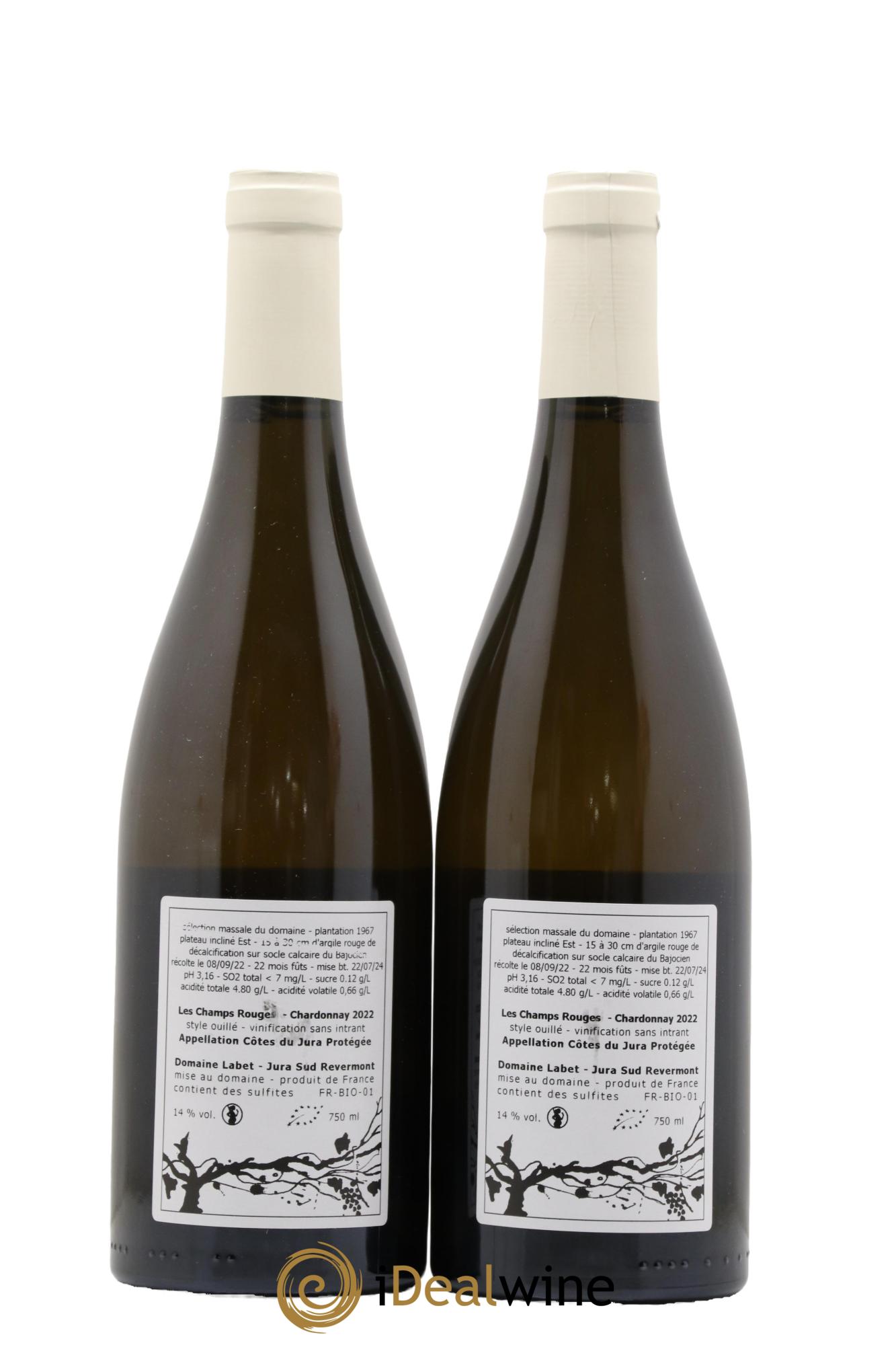 Côtes du Jura Chardonnay Les Champs Rouges Romain - Julien - Charline Labet 2022 - Posten von 2 Flaschen - 1