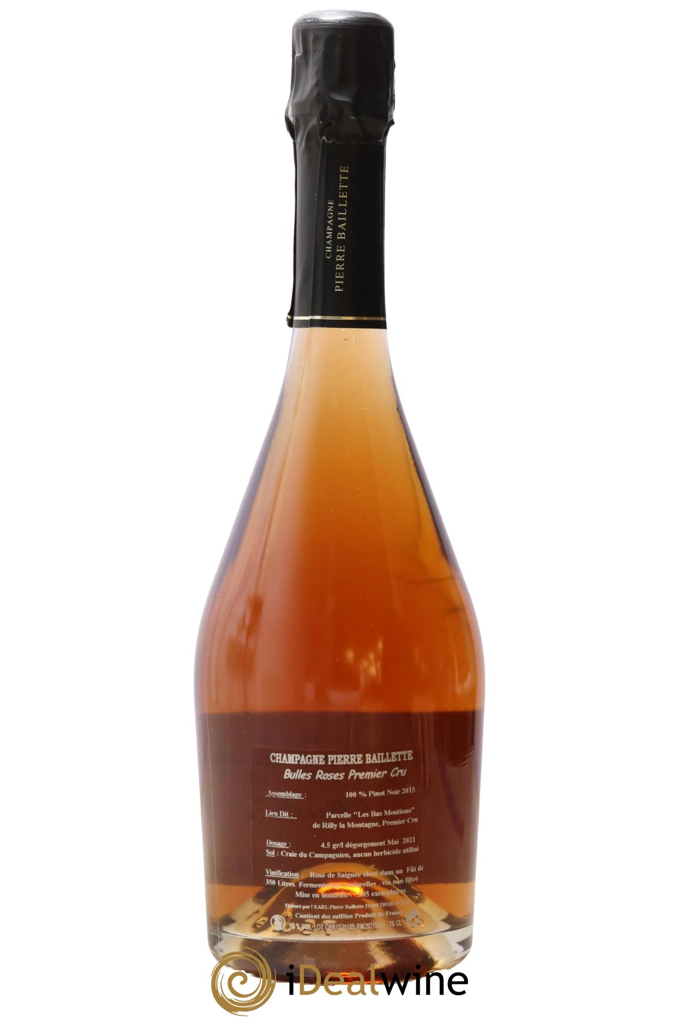 Champagne - Premier Cru Brut Bulles Roses Pierre Baillette 2015 - Lot de 1 bouteille - 1